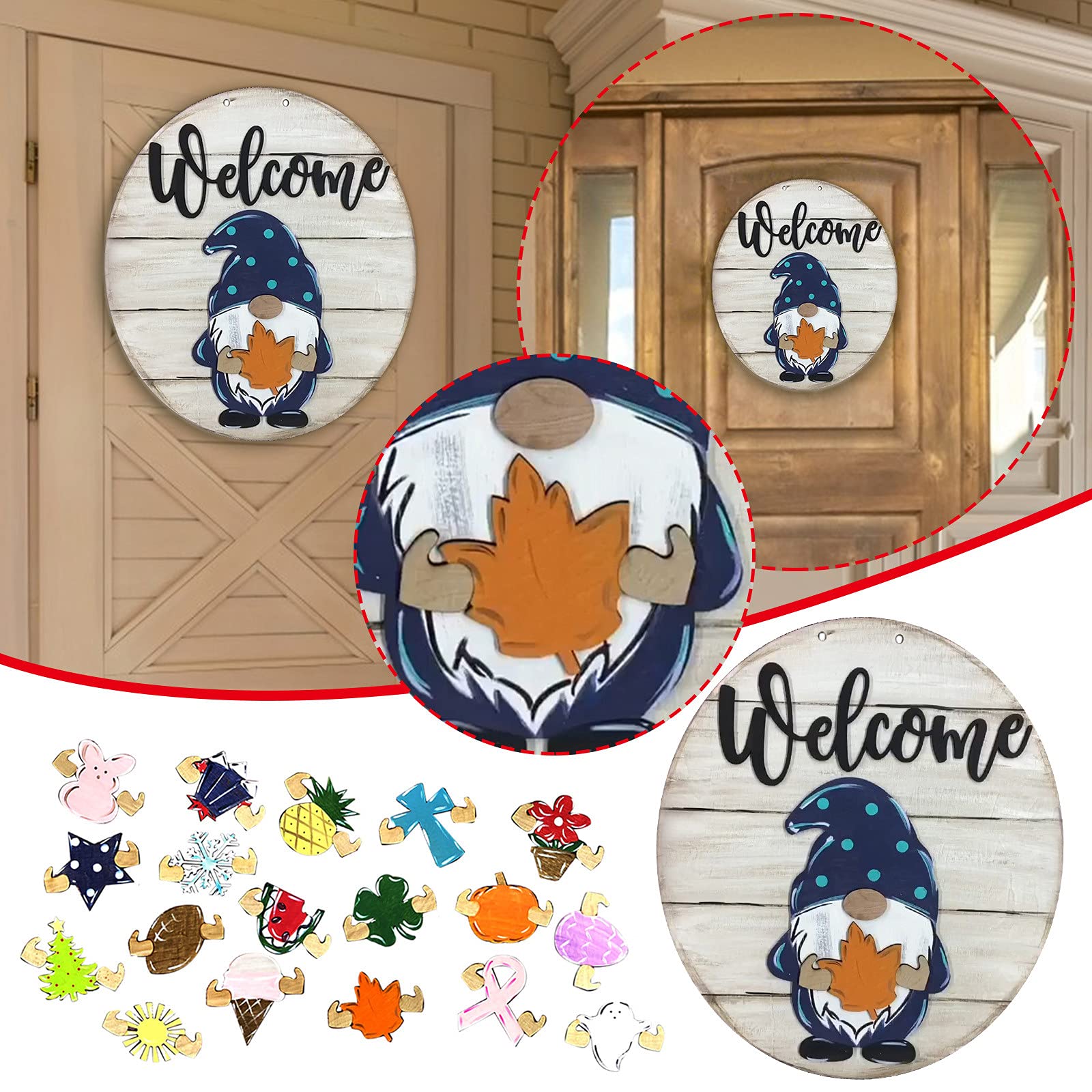 Buy Interchangeable Gnome Sign for Front Door with A Set of
