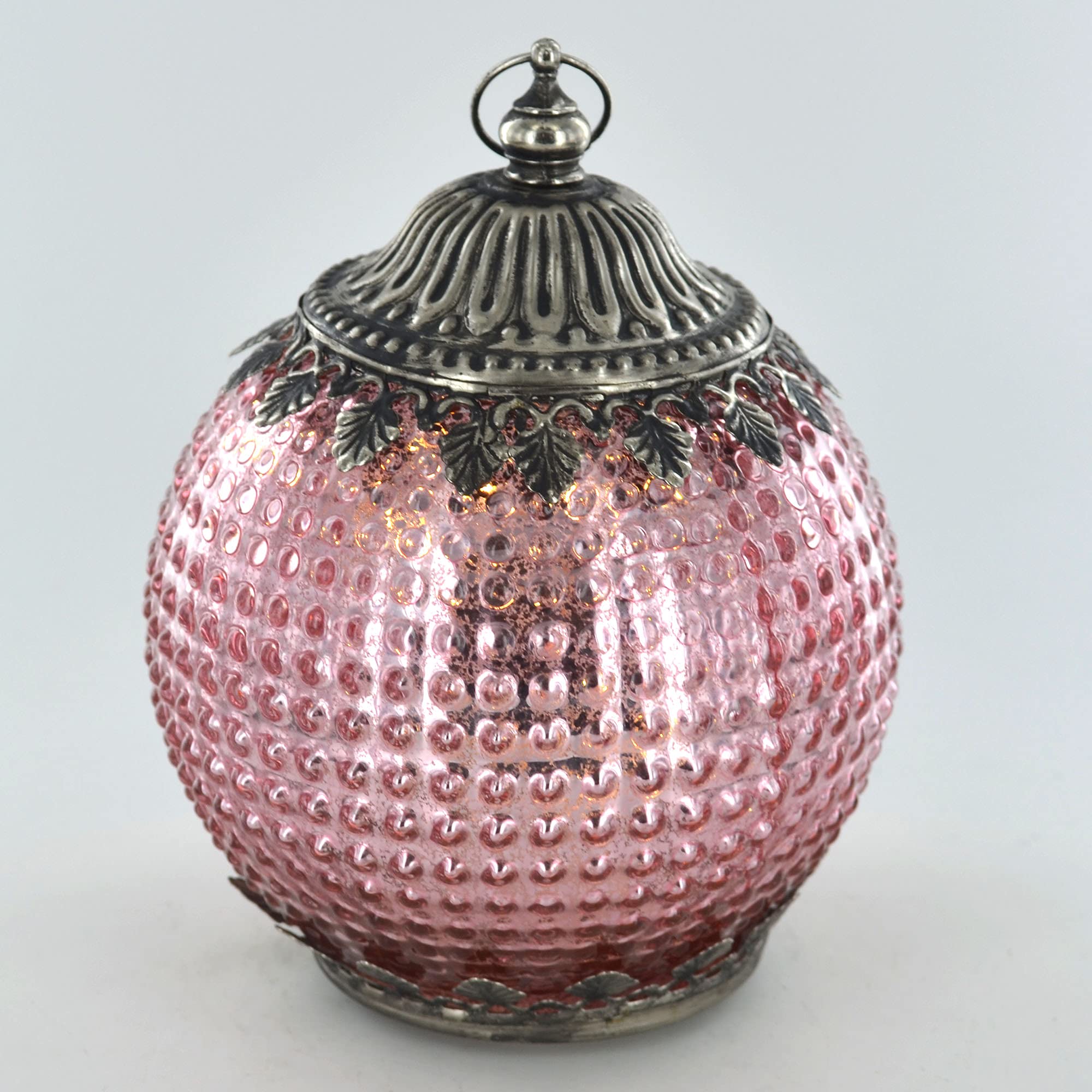 Prezents.com Gold,Pink Led Pink Pomegranate Moroccan Style Glass Battery Powered Lantern Home Decor Christmas 24491
