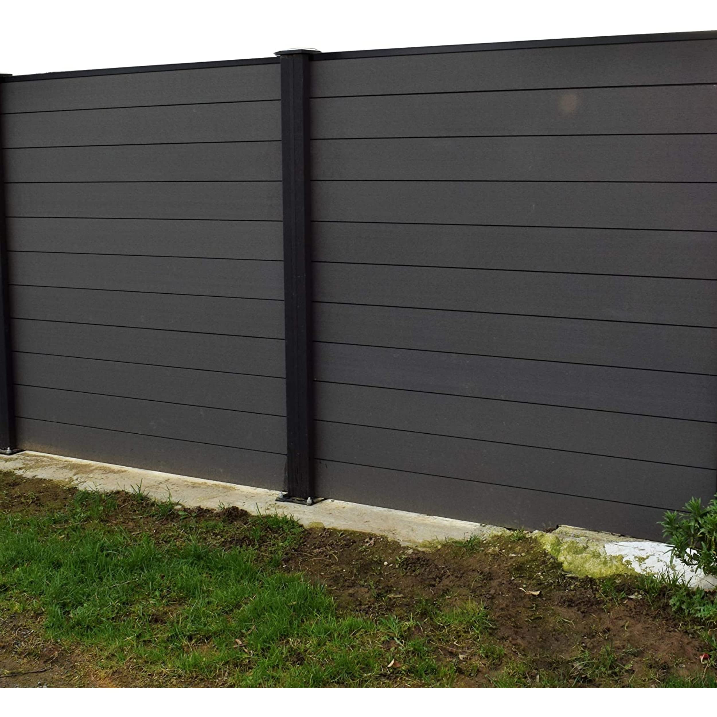 Brise Vent Vue Ou Départ De Cloture De Jardin Palissade Exterieur En Composite Occultant Clostra Formant Un Panneau De 178 Cm De Largeur X 175 Cm De Hauteur Poteaux Noir Lame Grise Anthracite