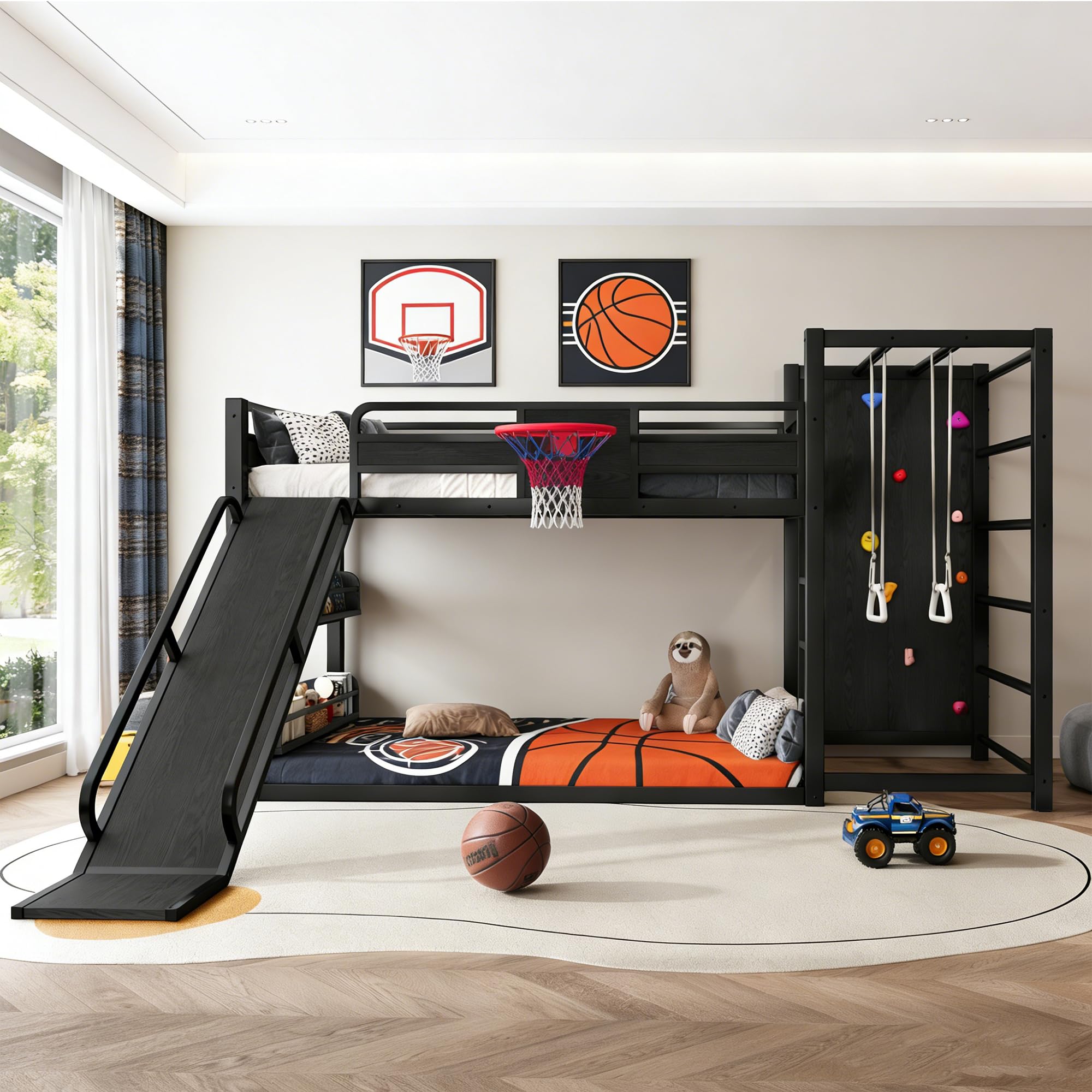 Photo 1 of -**Partial Set**Bellemave Full Over Full Bunk Bed with Slide and Sports Features, Black