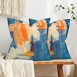 2 Pack Throw Pillow Covers Soft Touch Plush 18x18 Abstract Artwork Cushion Covers Decorative Modern Gallery Style Pillow Cases for Sofa Couch Home Decor Decorations(Blue Gray White)