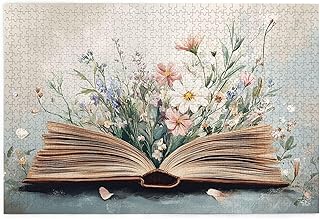 Vextrovia Flowers That Bloom from Books, Puzzles for Adults 1000 Pieces, Vintage Adult Hand Painted Wooden Puzzle, Unique Artwork for Adults, Creative Activity Hobbies for Adults