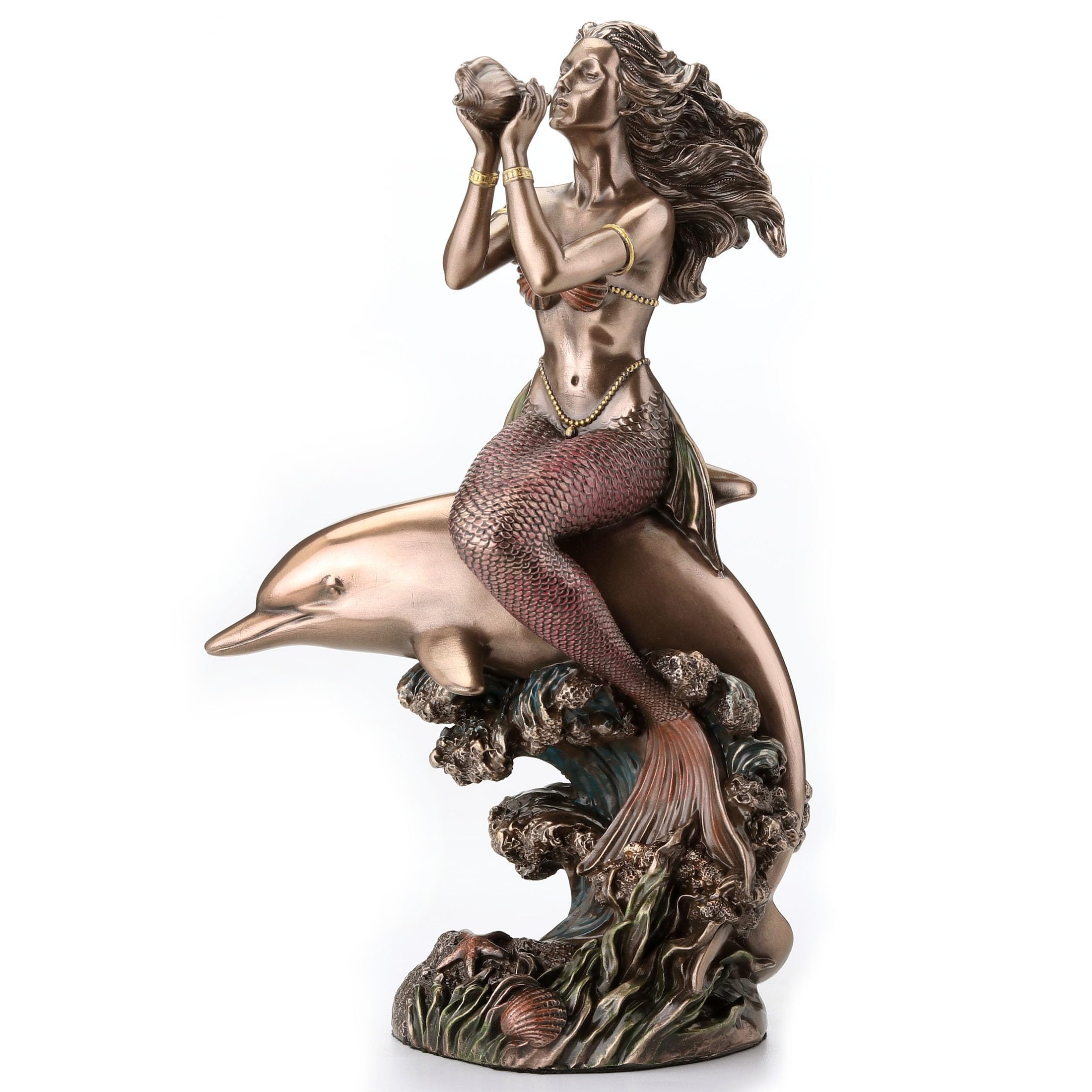 Statue sirène et dauphin en bronze Veronese Design objet d'art de luxe