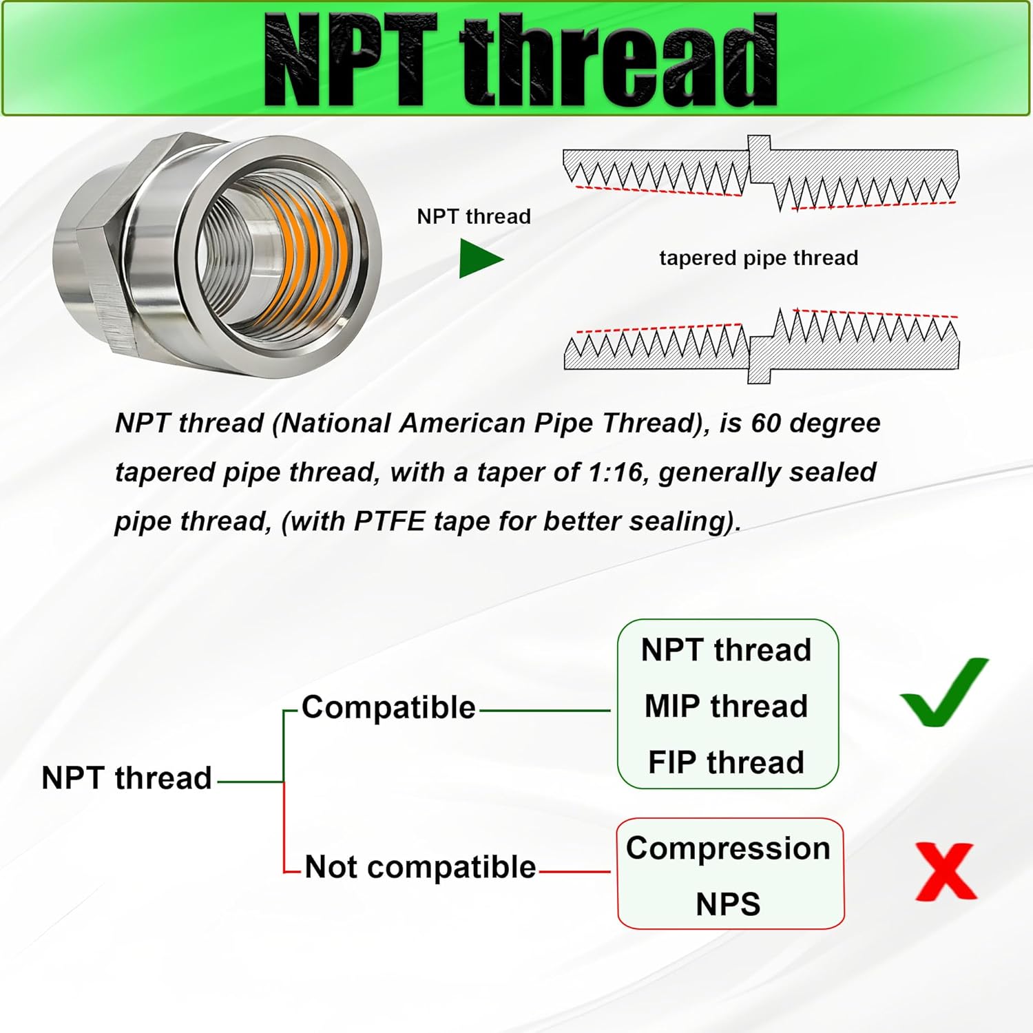 1/2 Inch NPT Female x 3/8 Inch NPT Female Pipe Fitting Reducer Coupler Connector, 304 Stainless Steel Reducing Coupling Adapter for Air Water Gas Oil (1/2" female x 3/8" female)