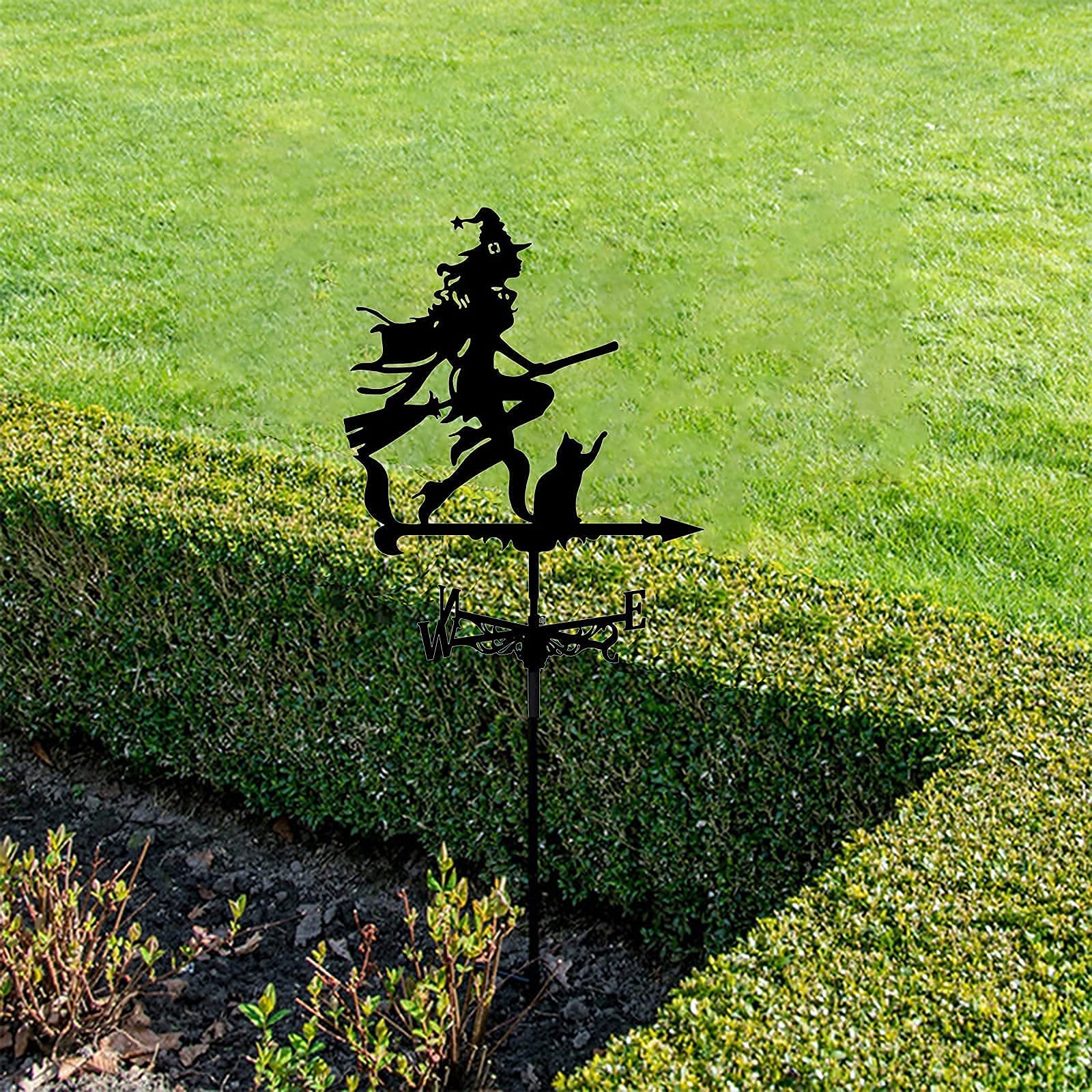 Banderuola segnavento in acciaio inox a forma di strega e gatto con staffa in metallo, indicatore di direzione del vento for giardino esterno, capanno o decorazione da cortile, 35x50 cm, 1 pezzo