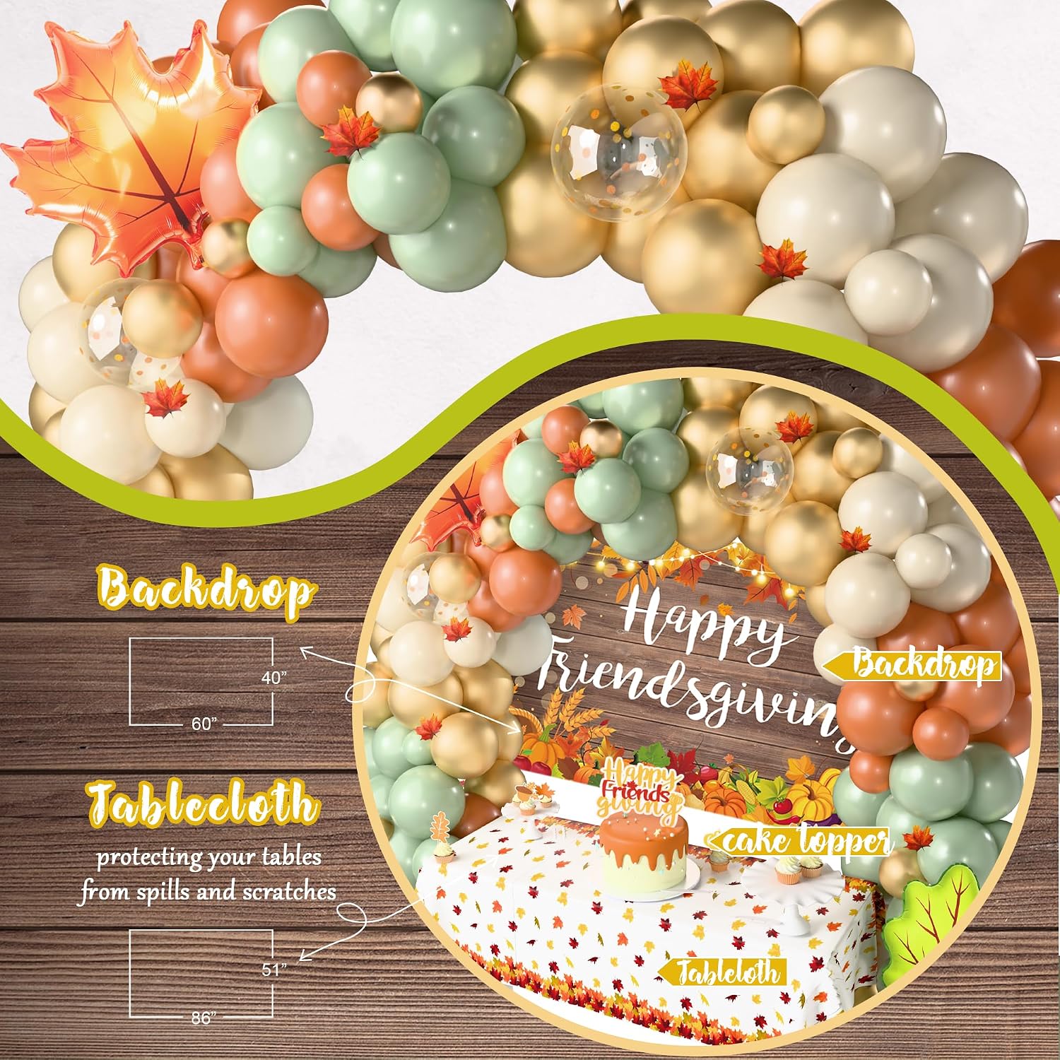 Friendsgiving Party Decorations Kit, Fall Thanksgiving Party Supplies with Friends, Pumpkin Autumn Fall Friendsgiving Backdrop Tablecloth Banner Toppers Maple Leaves for Friends Giving Decorations Set