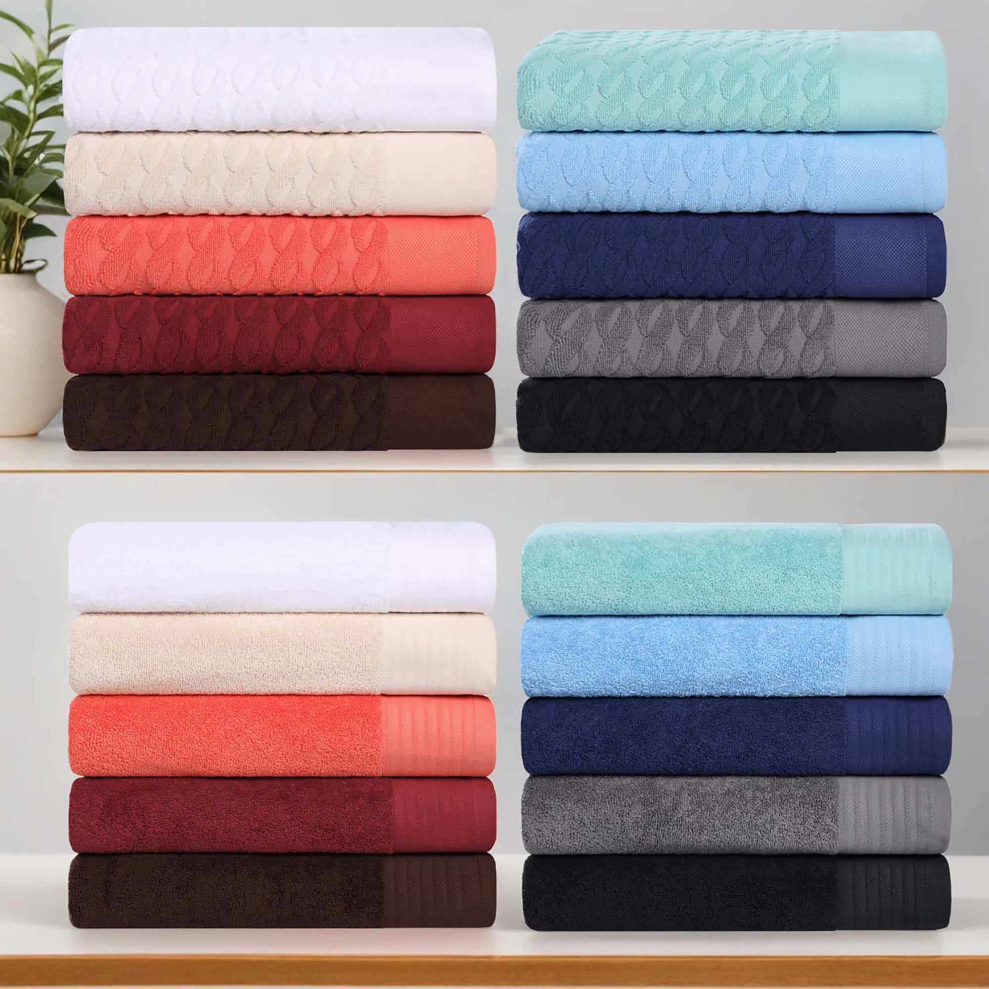 SUPERIOR Türkisches Baumwoll-Jacquard-Badetuch-Set, 4-teilig, Körpertücher für Erwachsene und Kinder, Badezimmer-Essentials, Dusche, Spa, Pool, schnell trocknend, saugfähig, weicher Plüsch, Basics,