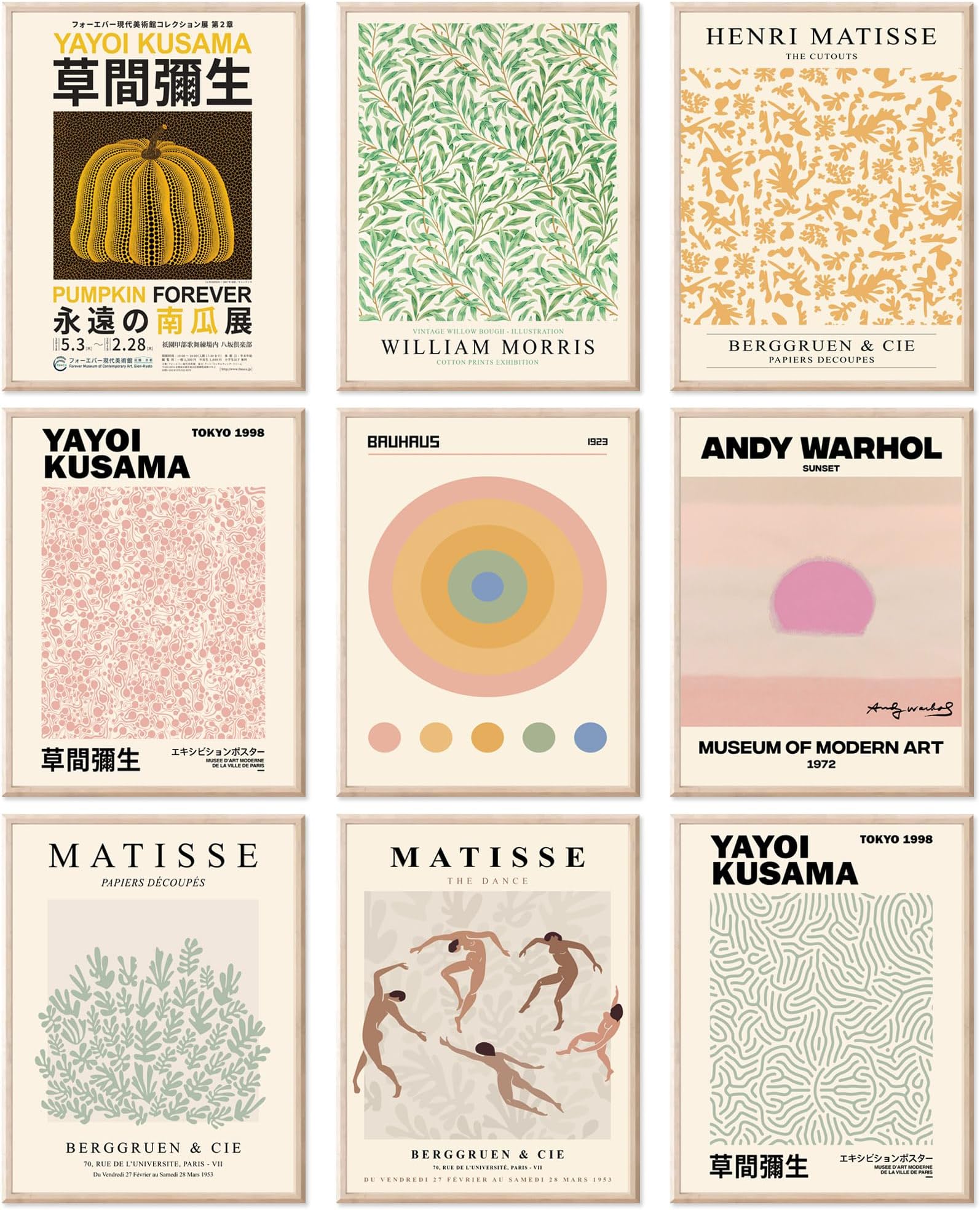 RETRART Yayoi Kusama Posters, 9pcs Set, Waterproof Canvas Art Prints, Vintage Wall Art, Aesthetic Wall Decor for Bedroom, Unframed 8x10inch