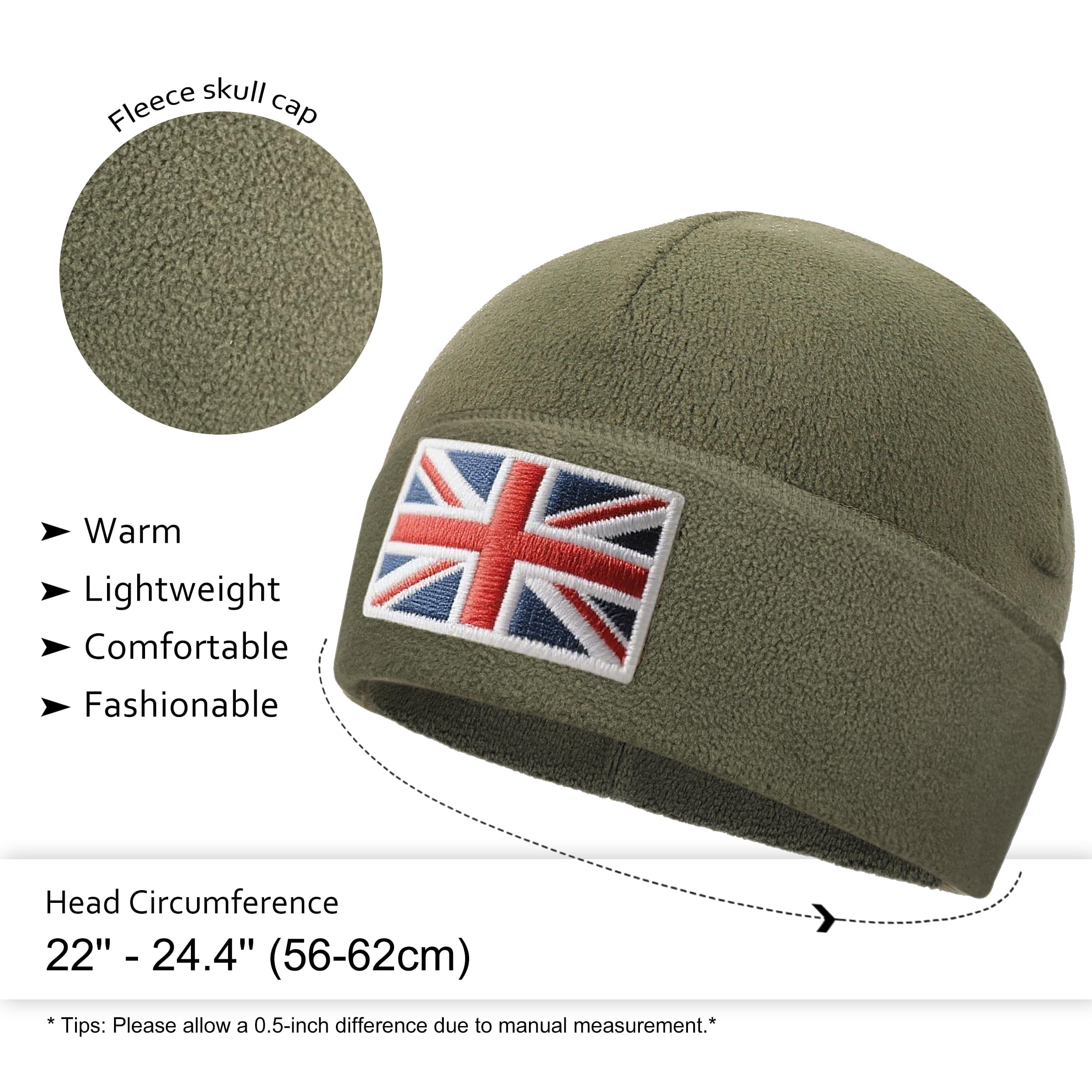 Outdoor Shaping Gorro táctico con la bandera del Reino Unido, material de forro polar reciclado, sostenible, cálido, ideal para senderismo y uso táctico