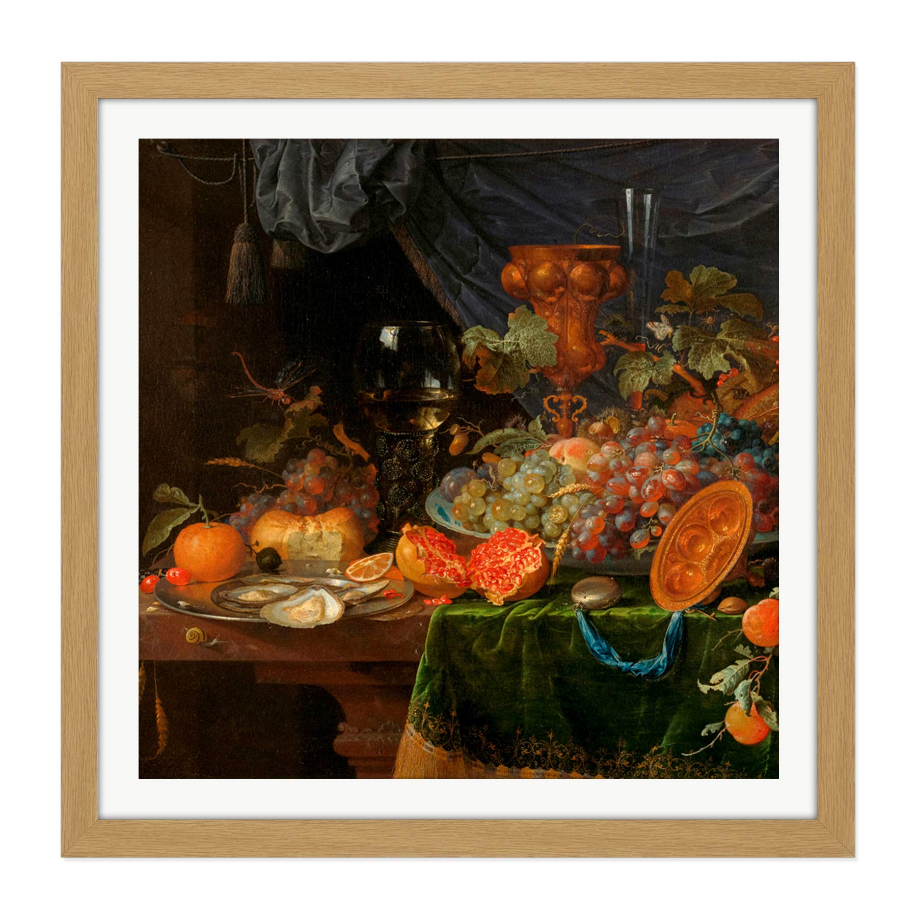 Artery8 Mignon Still Life With Fruit Oysters Painting Square Wooden Framed Wall Art Print Picture 16X16 Inch
