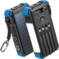 Vista 10 de BLAVOR Banco de Energía Solar 20000mAh con Cables Incorporados, Cargador Inalámbrico para Apple Watch, Paquete de Batería de Carga Rápida de 20W