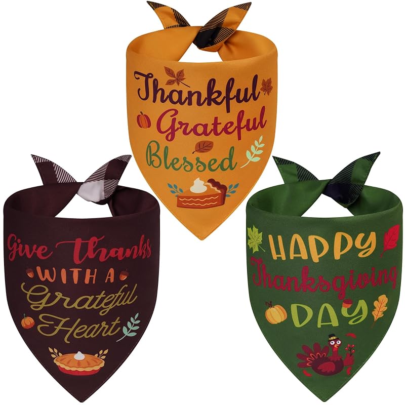 Bandana para Cães Agroon de Thanksgiving Dupla Face em Poliéster X-Large, Pacote com 3
