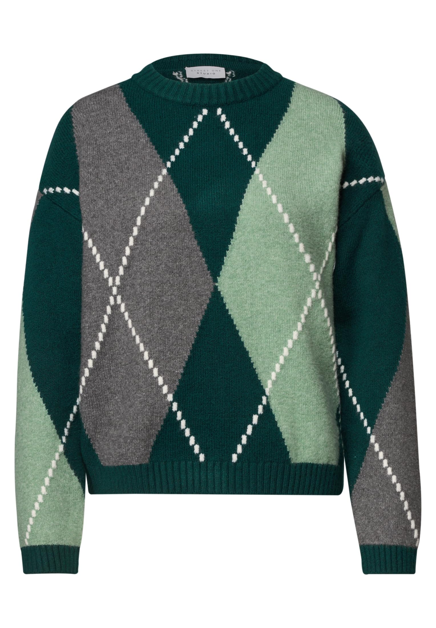 Street One Studio Damen 3017878 Pullover mit Rundhals und Argyle-Muster (1er Pack)