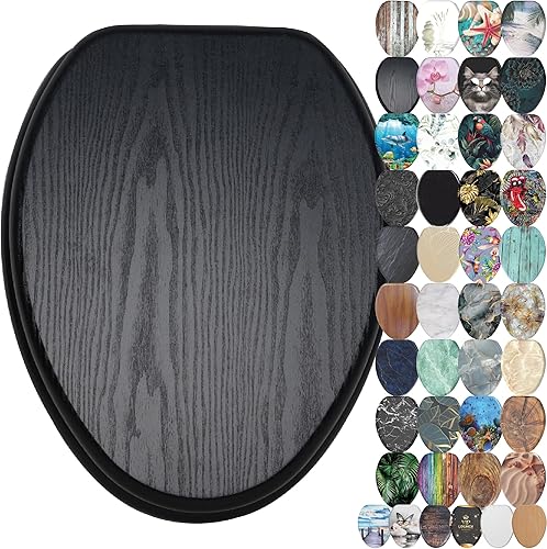 Miniatura 20 de SANILO Asiento de inodoro de madera con cierre suave [alargado] – Asiento de madera moldeada decorativo, silencioso y de cierre lento – Con fuertes