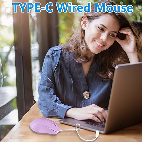 Miniatura 2 de Ratón con cable tipo C, portátil, silencioso y ergonómico de alta precisión, 3 botones, rueda de desplazamiento luminosa ambidiestro para laptop,