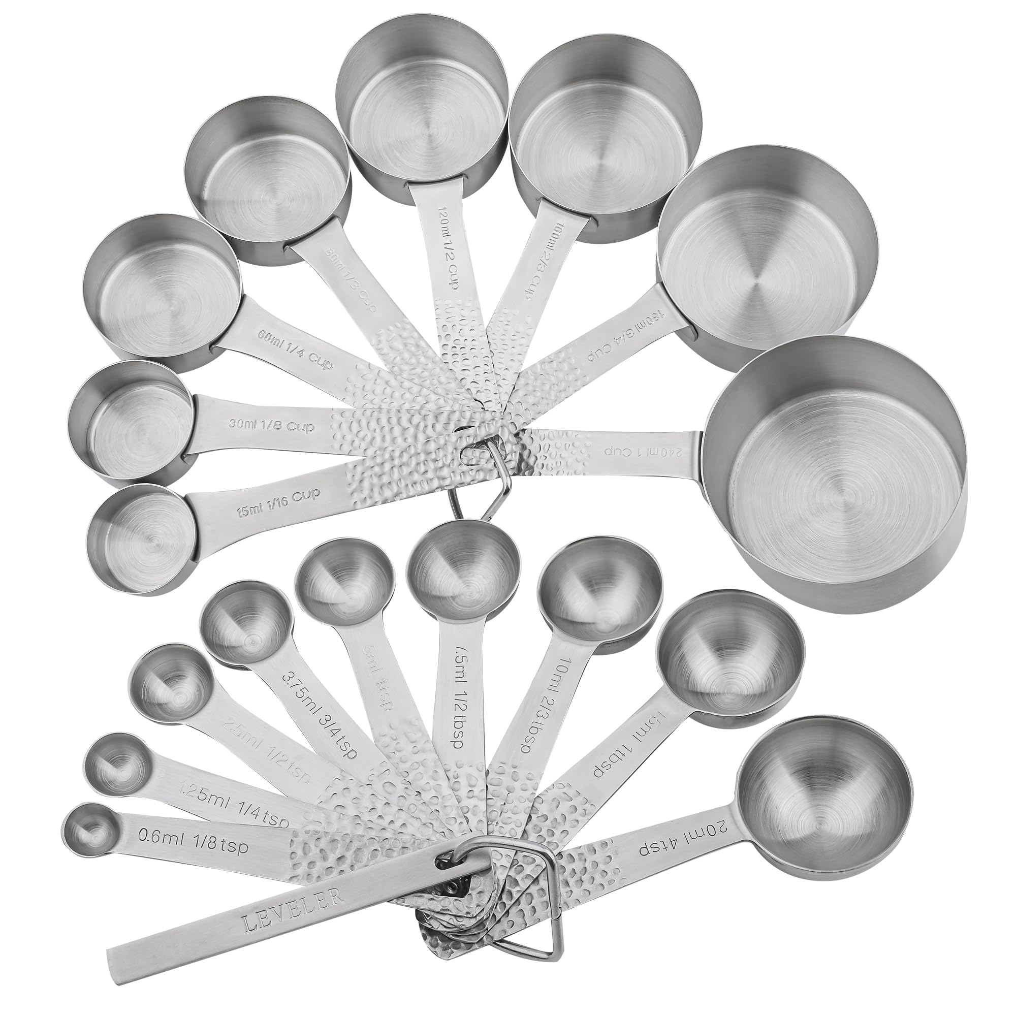 Messbecher und Löffel Set, Edelstahl Messbecher und Löffel Set, Küche Messbecher und metrische Messlöffel mit Nivellierer, Backen Messbecher und Löffel Set