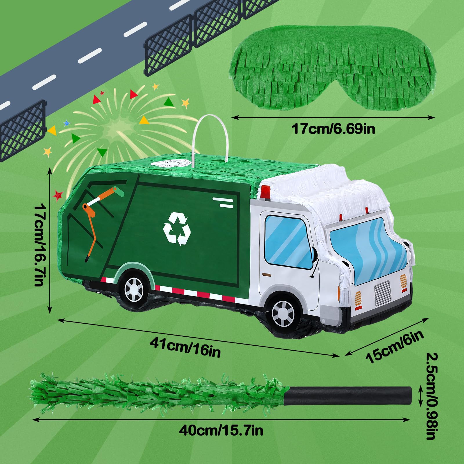 Seenelling Piñata 3D Truck Piñata Theme Decoration with a Blindfold and Bat for Kids Girls BoysGift Holiday Birthday Party Baby Shower Supplies(Garbage Truck)