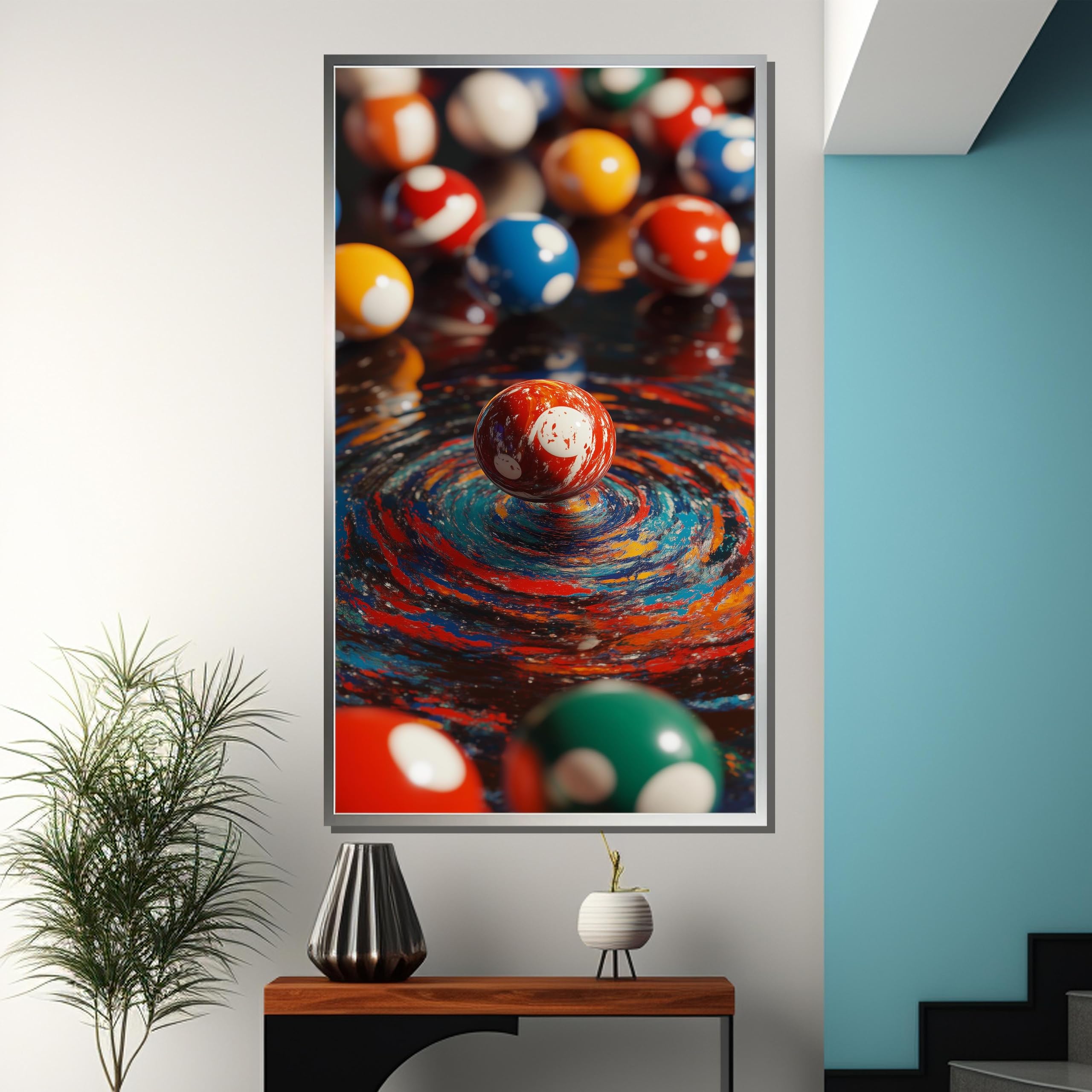 XUEQINART Abstract Billiards Canvas Painting, Famous -Inspired Pool Ball Art, Swirling Colorful Game Room Decor, Impressionist(55x100cm/Frameless)