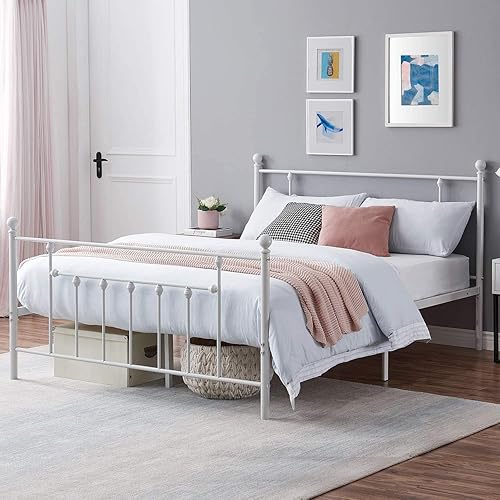 Miniatura 25 de VECELO Base de cama de plataforma de metal tamaño individual con cabecero y estribo, soporte de listones de acero resistente, base de colchón no