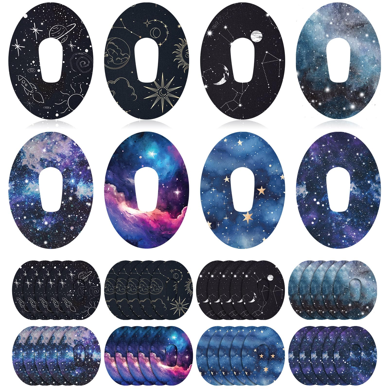 Geiserailie 32 Pack Oval Adhesive Patches Compatible with Dexcom G6, CGM Patches, Galaxy Adhesive Tape Stickers, Sensor Covers Waterproof Sweat Proof Flexible Breathable Pre-Cut, Long Lasting