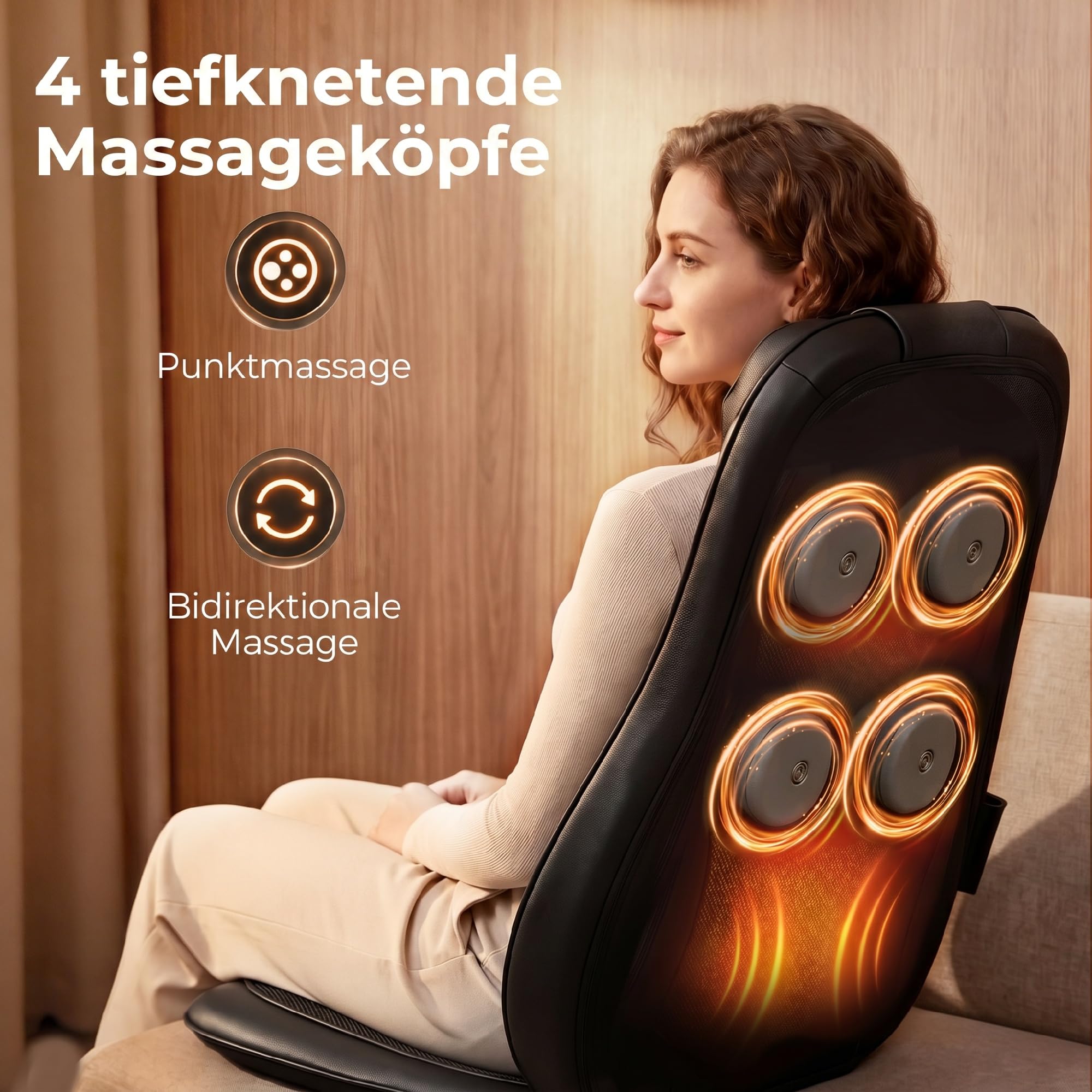 HOMCOM Massagesitzauflage Shiatsu mit Wärme, Tiefenmassage, Massagegerät | 3-stufiger Sitzvibration, Rückenmassager für Rückenschmerzen, Ideal für Büro und Zuhause, Geschenk für Männer und Frauen