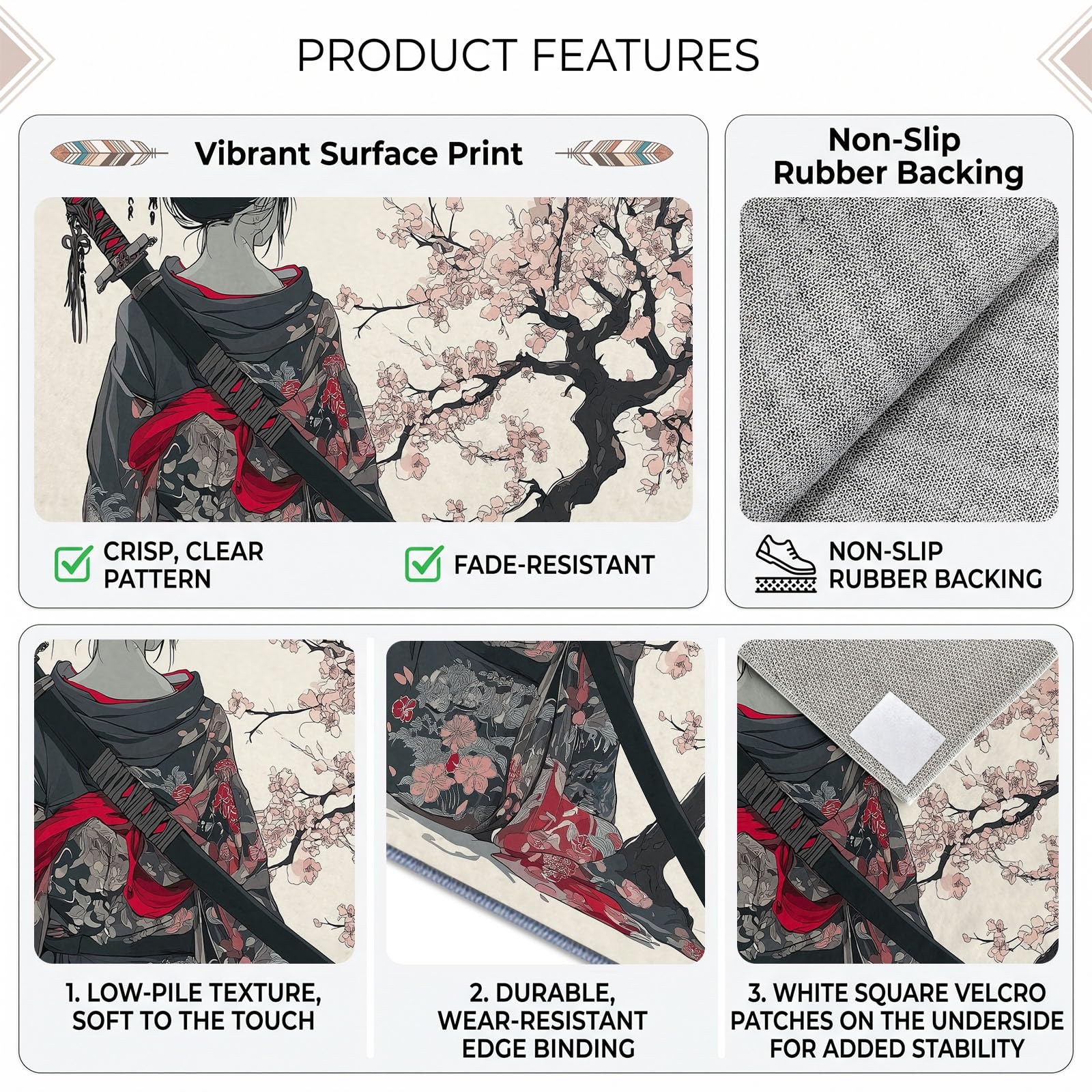 Alfombra Kimono Mujer Cerezo Flor 120 x 170 cm Dormitorio Alfombras Japonesa Suave Alfombra Cocina Antideslizante Alfombras Lavables para Salón Comedor Entrada Interior