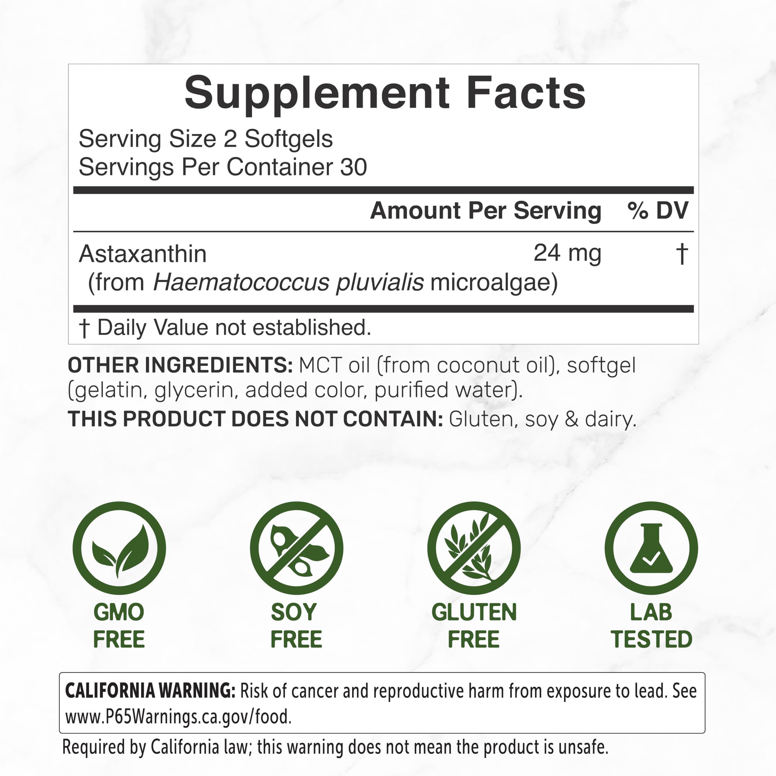 DEAL SUPPLEMENT Astaxanthin 24 mg Per Serving, 60 Softgels — Amazon image 2