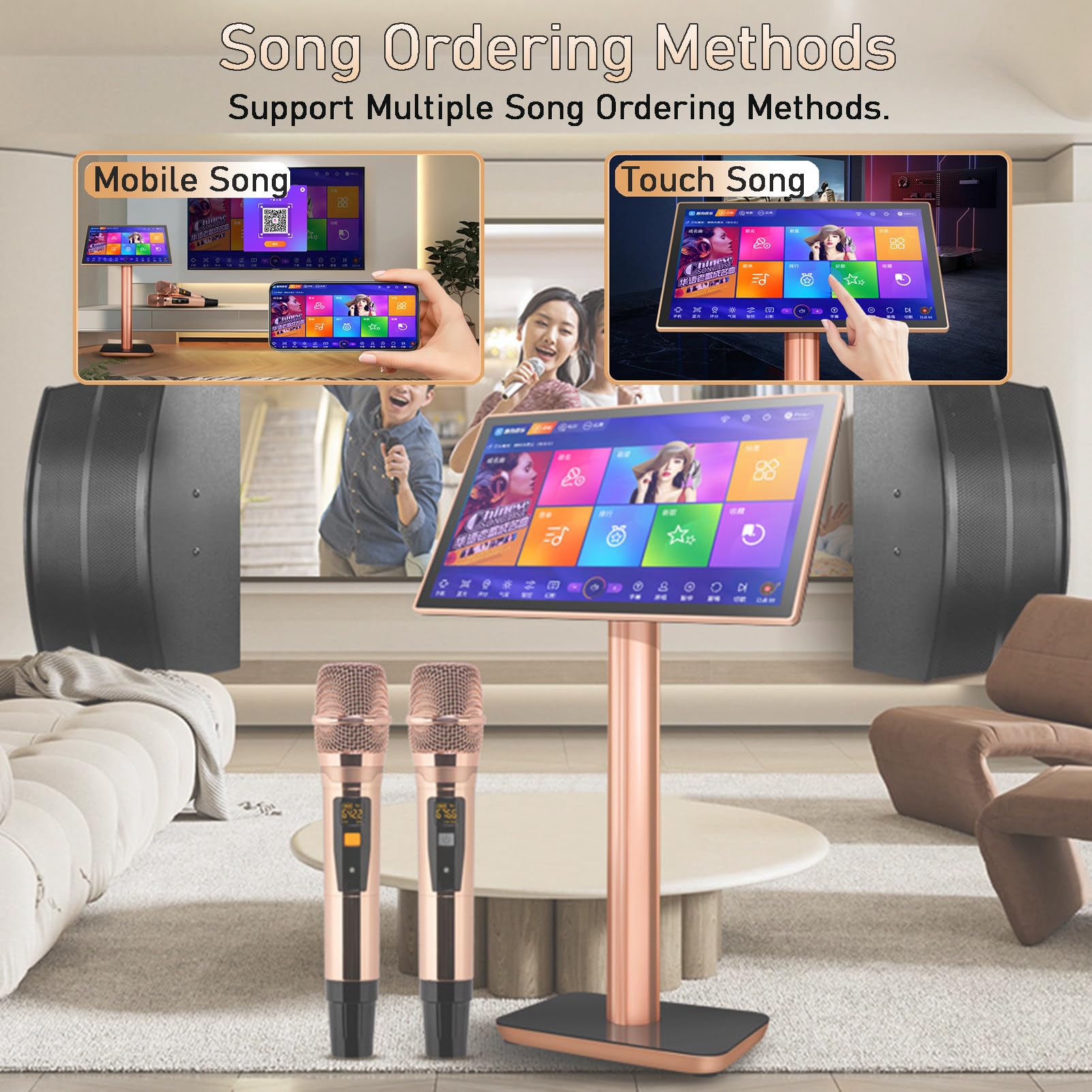 Sistem per Karaoke, Telecomando per Telefono con Touch Screen, Download Di Canzoni dal Cloud, Macchina per Karaoke Tutto In Uno, Lettore Karaoke KTV per Cantare,22inch-3TB