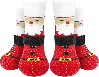 EXPAWLORER Christmas Anti-Slip Soft Dog Socks for Hardwood Floor,Warm Dog Shoes,Paw Protectors for Cold Pavement,Prevent Licking,Traction Control for Small Medium Large Senior Dogs