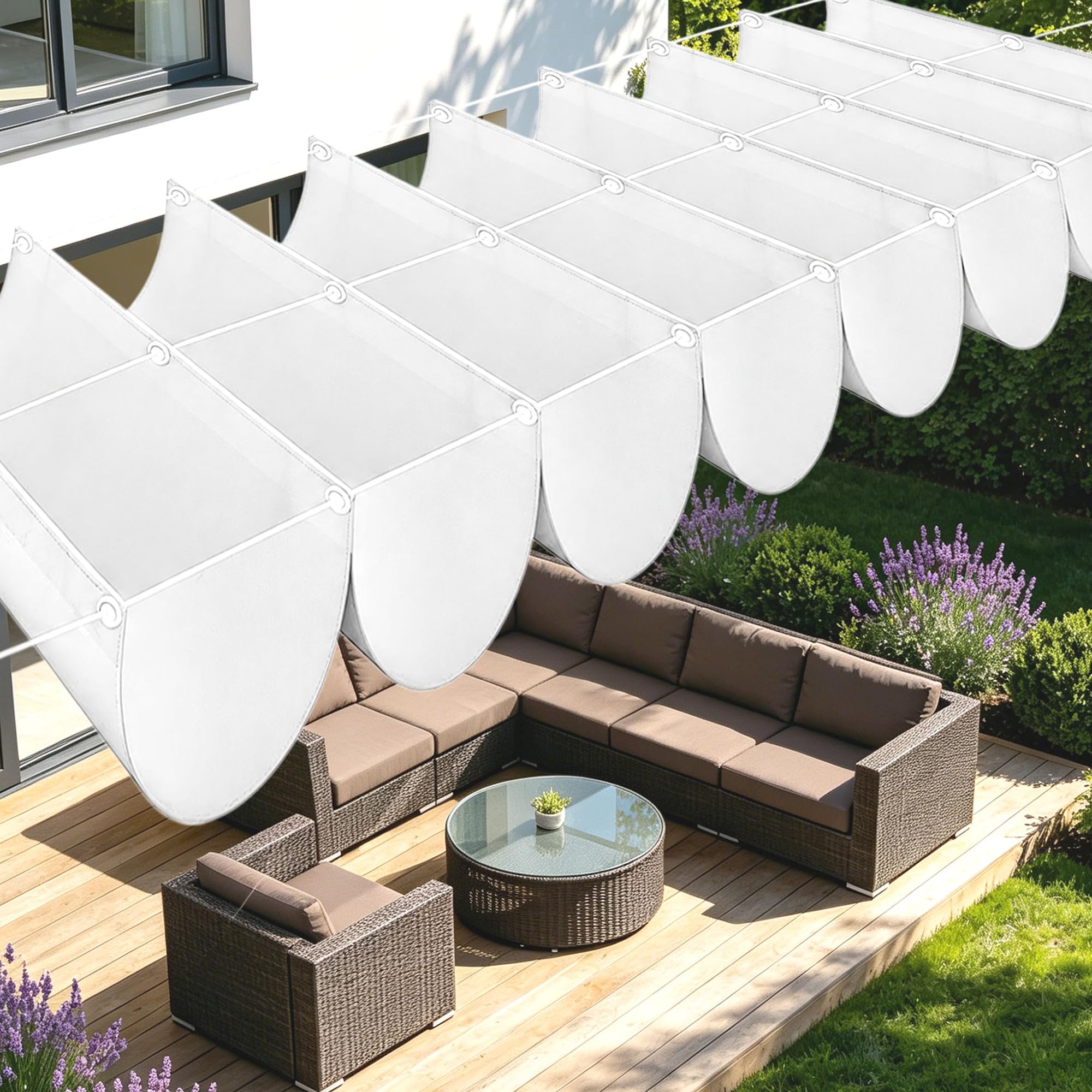 Toile ombrage rétractable vague 200x400 blanche anti chaleur pour balcon