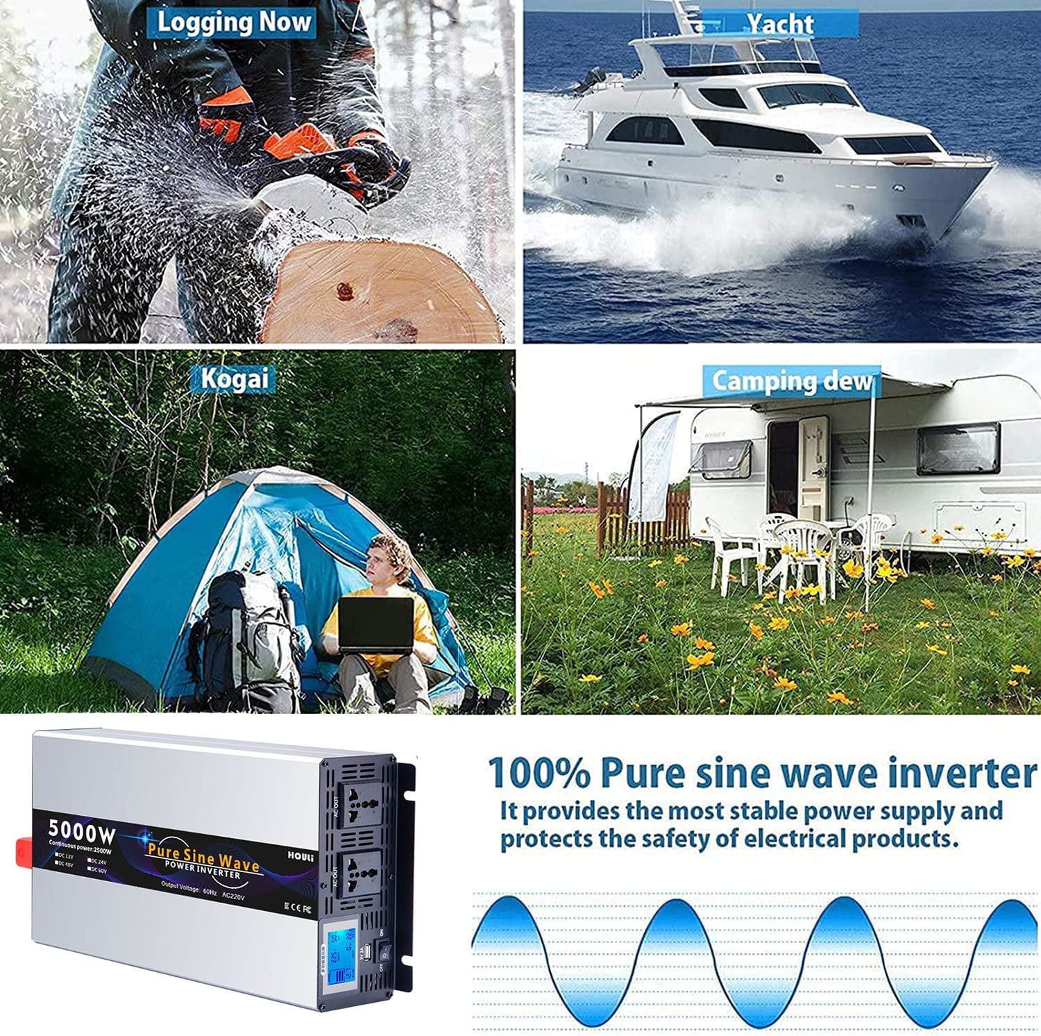 3000 W 4000 W 5000 W 6000 W 7000 W Czysta Fala Sinusoidalna Falownik Mocy 12 V 24 V 48 V 60 V 72 V DC do 110 V 220 V AC Konwerter Napięcia Z Wyświetlaczem LCD, Do Domu RV Ciężarówka Samochód Kemping