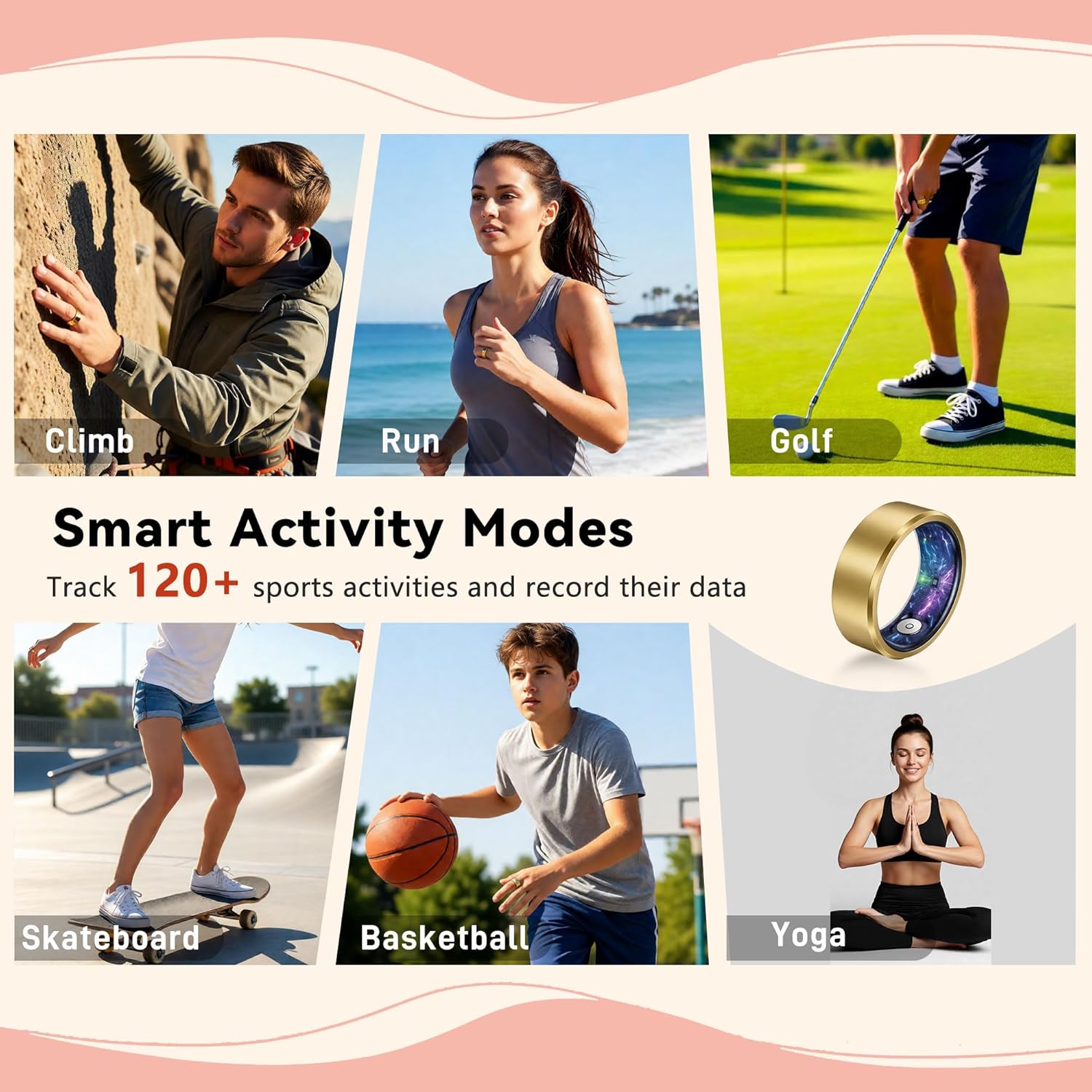 Smart Ring for Women & Men, Health & Fitness Tracker with Heart Rate/Sleep Monitoring/Blood Pressure, 5ATM Waterproof,Activity Trackers with Free App,Stylish Fitness Ring Birthday Gift(Size 8, Gold)