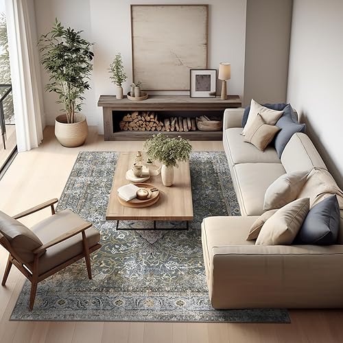 Miniatura 229 de Ashler - Alfombras bohemias vintage de 5 x 8 pies para sala de estar, lavables a máquina con parte trasera antideslizante, alfombra para interiores
