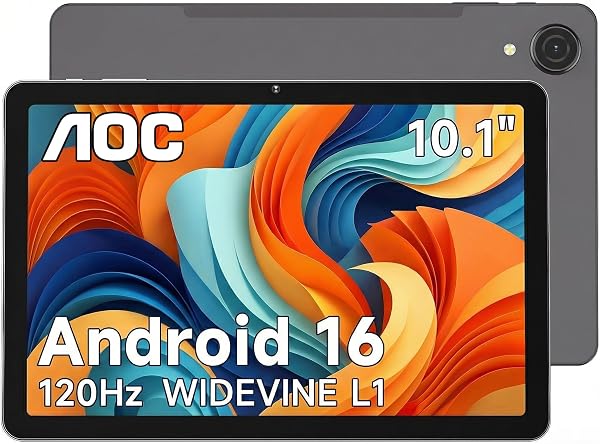 【AOC公式】 M10 タブレット 10インチ Wi-Fiモデル 最新Android 16搭載 120Hz高リフレッシュレート HD IPSディスプレイ Widevine L1対応 450nit高輝度 8コアT7200 128GB (1TB拡張) 6000mAh大容量バッテリー 軽量 薄型 顔認証android タブレット(グレー) - 1