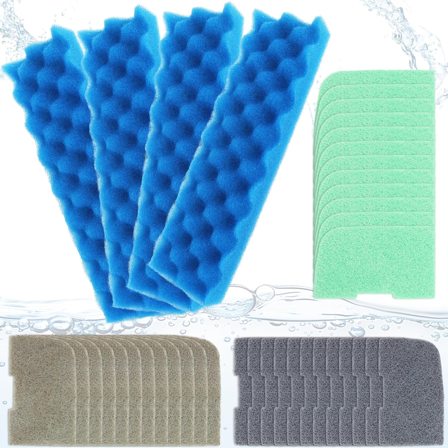 Filter Media compatible with Fluval 406/407, 40 PCS Replacement Parts Aquarium Filters includes Biological Sponge Foam, Ammonia Nitrite Phosphate Remover, Quick-Clear Polishing Pads