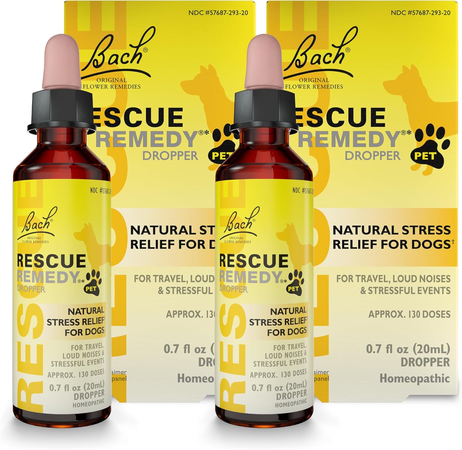 Bach Rescue Remedy Pet Dropper for Dogs - 20 mL, Pack of 2 - Stress & Tension Support for Dogs Natural Flower Essences - Sedative-Free, Homeopathic Liquid Formula - for All Breeds, Ages & Weights