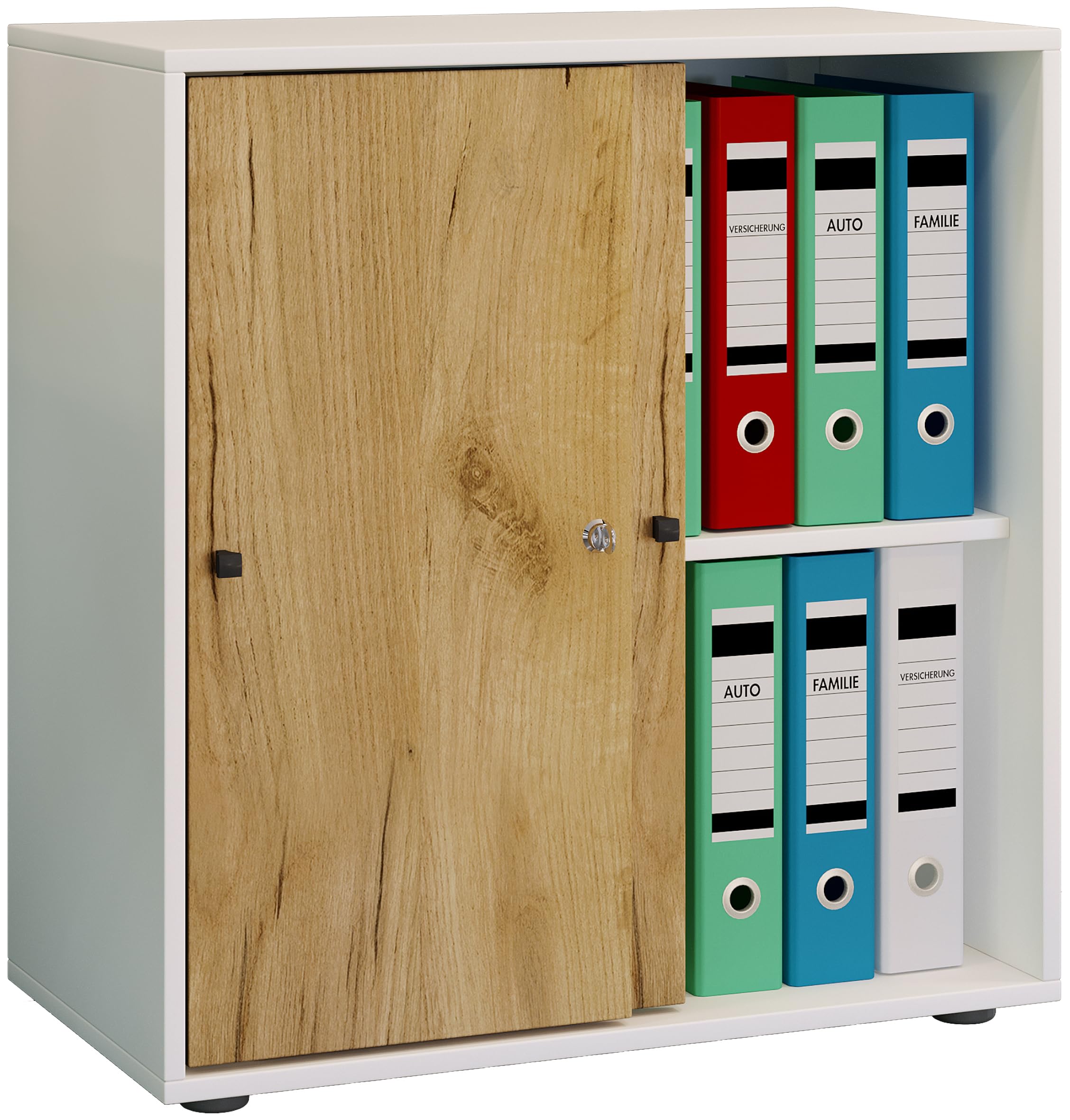 VCM Büroschrank mit 2 Fächern | moderner Aktenschrank mit Schiebetüren und Schloss | Maße ca. B. 70 x H. 73 x T. 37 cm – Lona 2-Fach abschließbar
