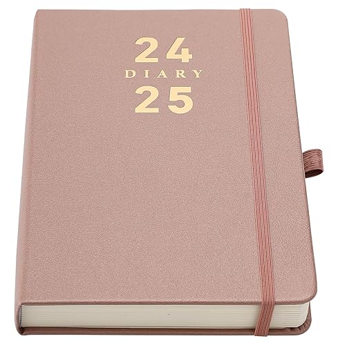 2024-2025 Diary A5 Page a Day,Daily Planner Diary July 2024 to June 2025,Organiser Hardcover Monthly Diary with Color Tabs,Pen Holder,Inner pocket,400 Ivory Thick Pages ，Rose Gold