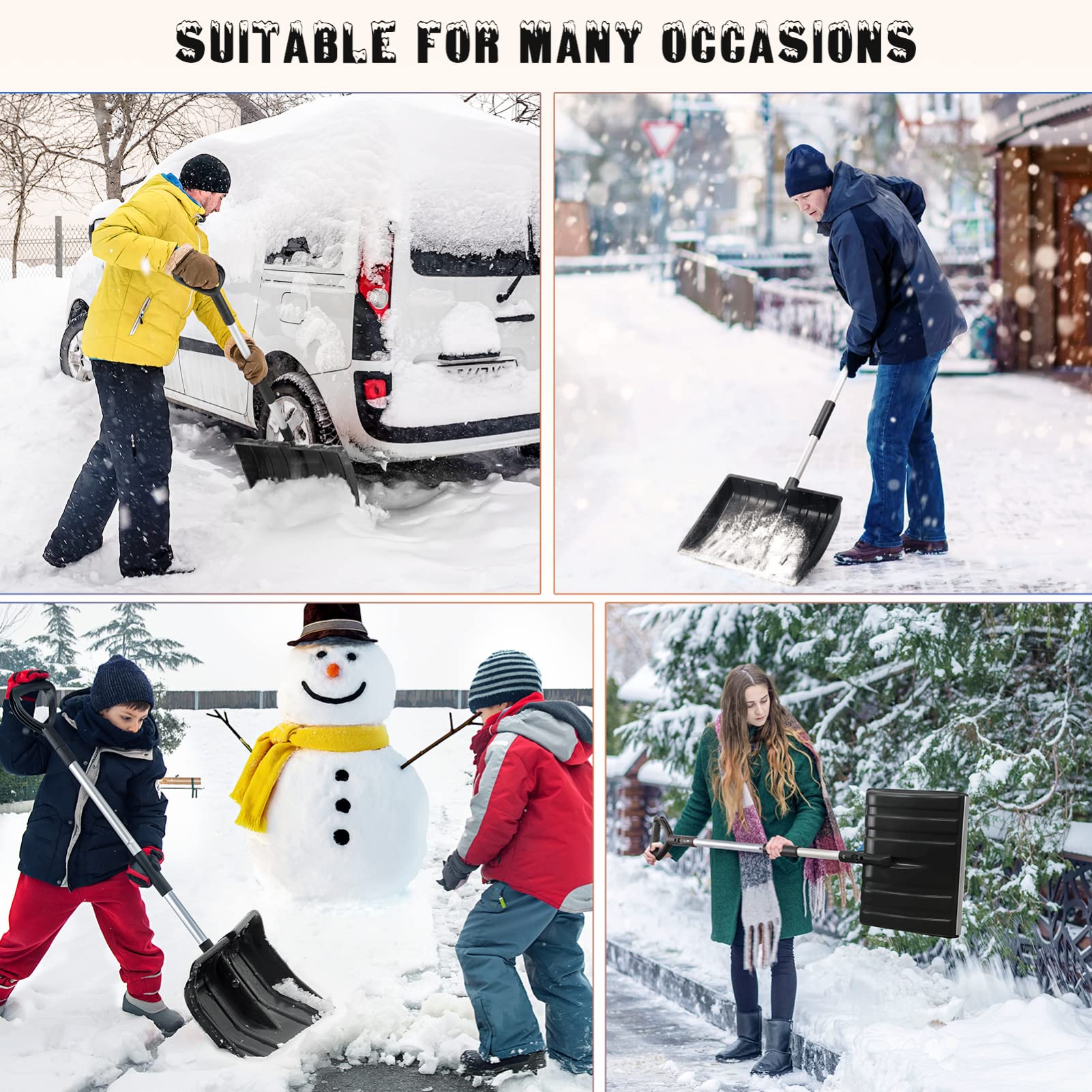 Yardwe Empujador de Nieve para Nieve con Mango de Agarre D de Aluminio, Ligero, Utilidad portátil para Maletero de Coche, Camping, jardín, Playa