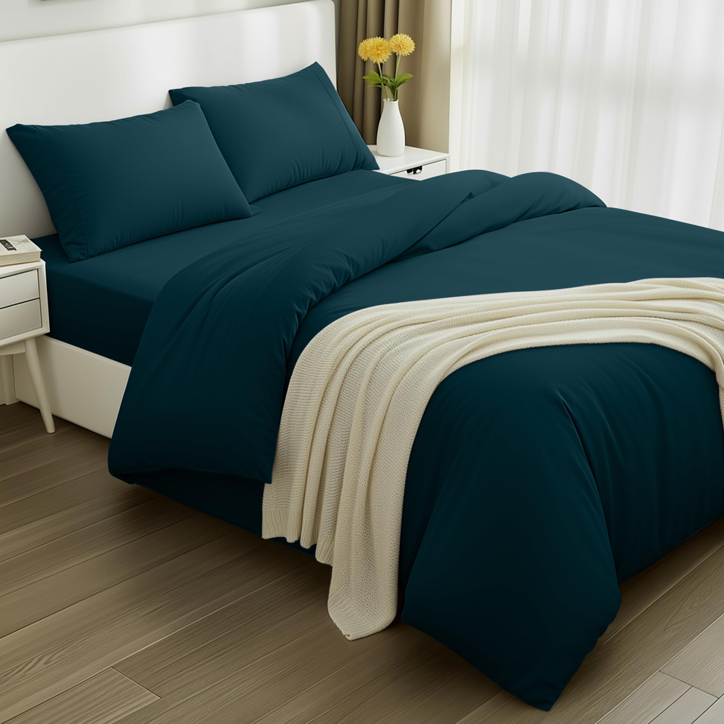 Utopia Bedding 4 Piece Double Bedding Set - Duvet Cover, Fitted Sheet with Pillow cases - Soft Brushed Microfiber (Teal)