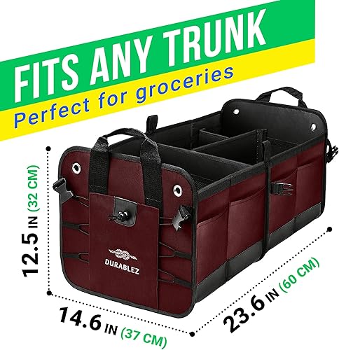 Miniatura 10 de DURABLEZ Organizador de almacenamiento plegable para maletero de automóvil con 4 compartimentos para SUV, minivan, camión, sedán, XXL, Cherrysh