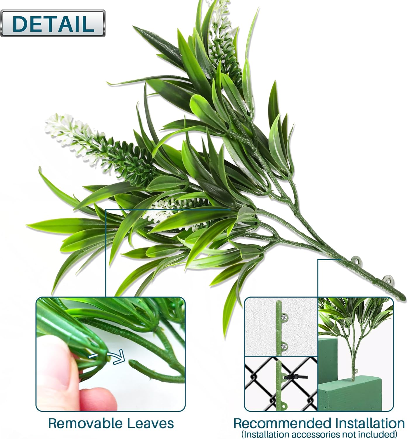 COARBOR 2 PCS Artificial Bushes Plastic Artificial Flowers Fake Outdoor Plants for Home Kitchen Party Flowers Arrangement Wedding Decorations, Green White