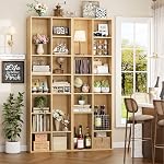 FOTOSOK 71'' Tall Bookshelf with 14 Cubes, 7 Tier Double Wide Wood Bookshelf with 6 Adjustable Shelves, 19.6" Narrow Bookcase DVD/CD Media Storage, Space Saving Display Shelf Cabinet, Natural