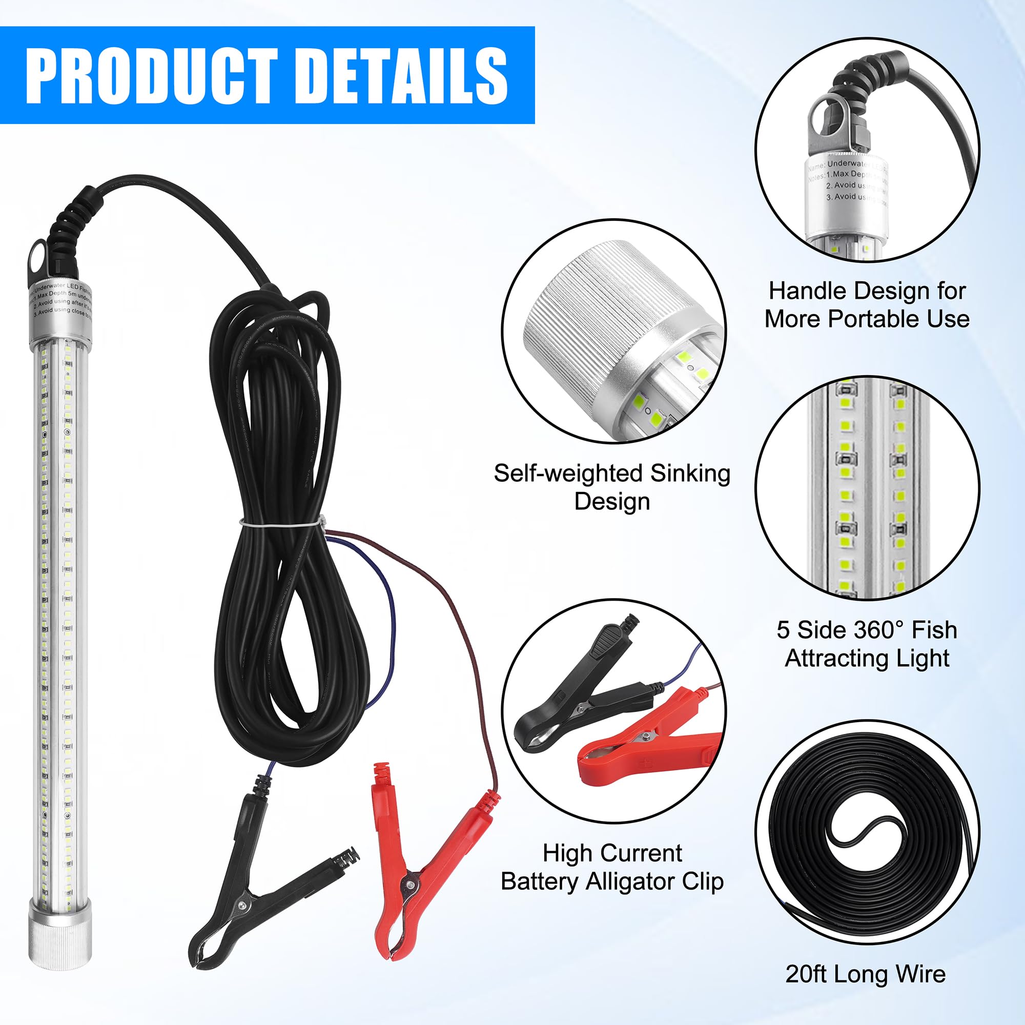 Underwater Fishing Light 80W 12V 40000 Lumens Green Attracting Fish Lights LED Submersible Fish Finder Lamp IP68 Waterproof for Freshwater and Saltwater Long