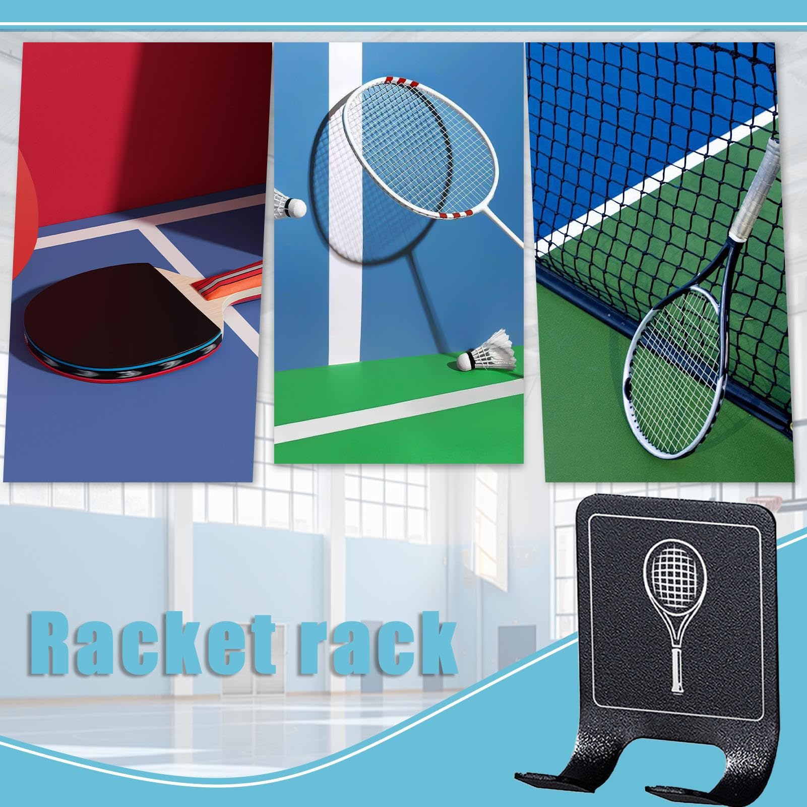 Supporto per racchetta da tennis da parete, resistente, salvaspazio, verticale, per garage, camera da letto, palestra, allenamento, 2 pezzi