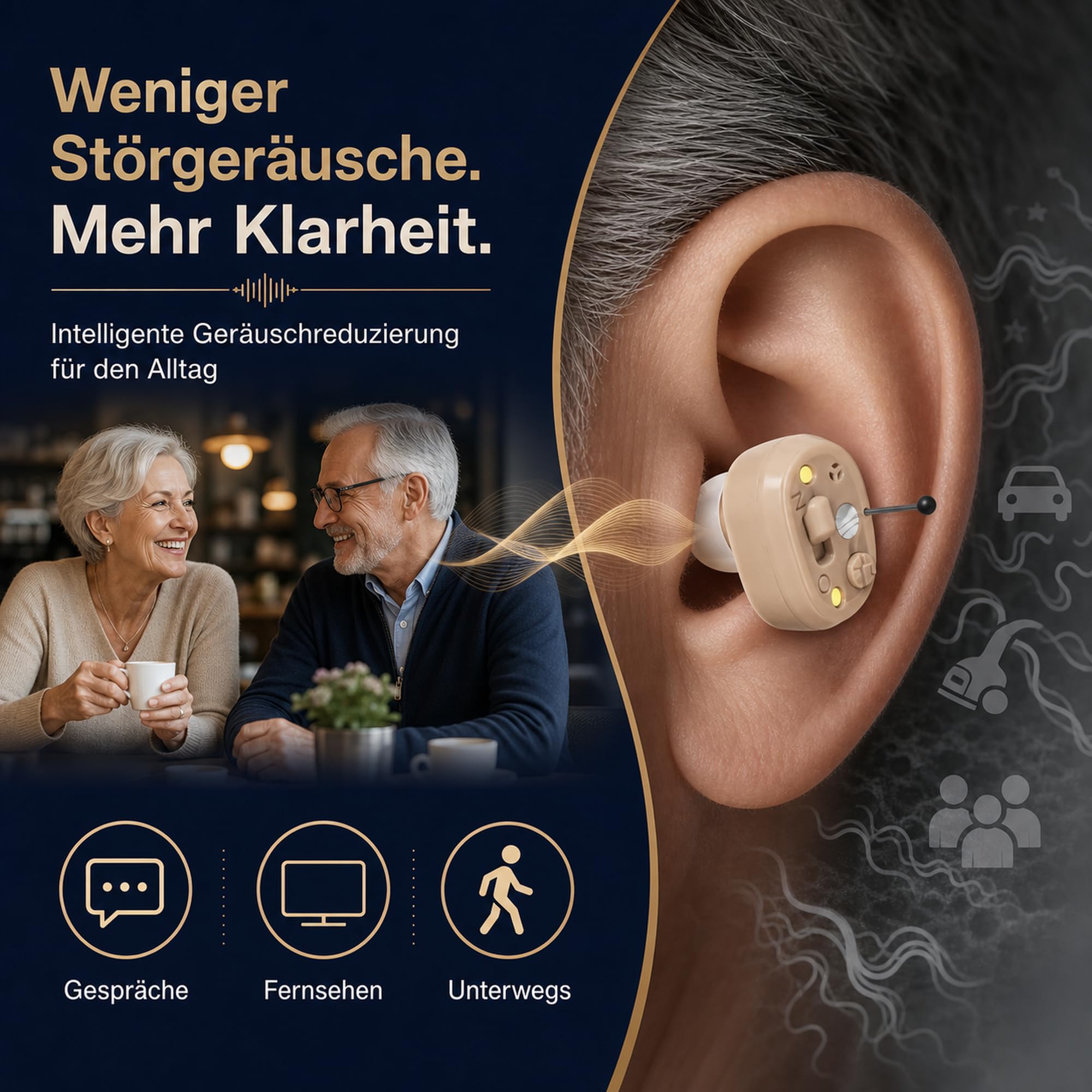 Soundgeräte mit Ladegerät Hörgeräuschverstärker Wiederaufladbares, Einstellbarer Lautstärke, Intelligente Geräuschunterdrückung, Kopfhörer Kabellos mit Aufbewahrungsbox