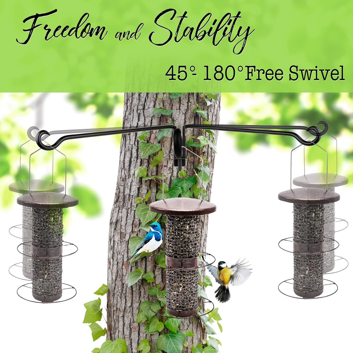 AJART Swivel Hanging Plant Bracket: Outdoor Bird Feeder Hangers for Wall Mount 16 Inch - 2 Pieces Hummingbird Feeder Hook for Flower Basket