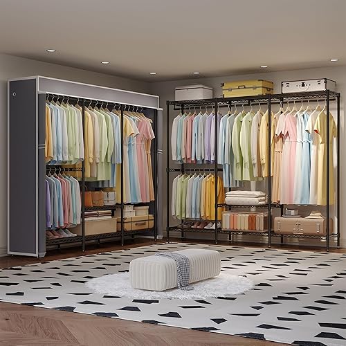 Miniatura 2 de H8 Perchero resistente para ropa con cubierta, perchero para vestuario cubierto con estantes, armario de ropa con cubierta, organizador de clóset