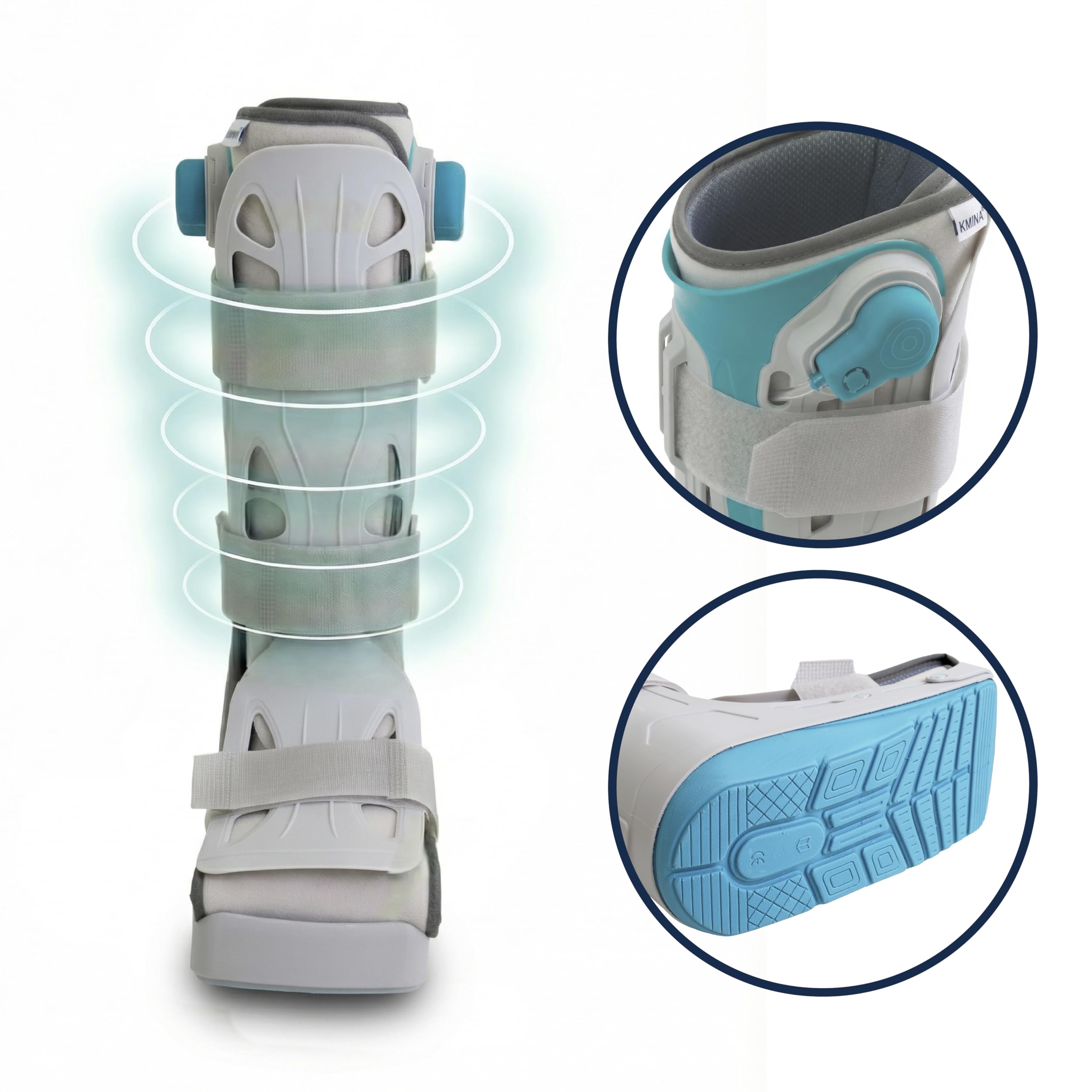 KMINA Tutore Walker Alto Gonfiabile S (Taglie 35,5 a 39,5), Stivale Ortopedico per Immobilizzazione di Piede e Caviglia, Regolazione Pneumatica con Valvola, Unisex Destro o Sinistro