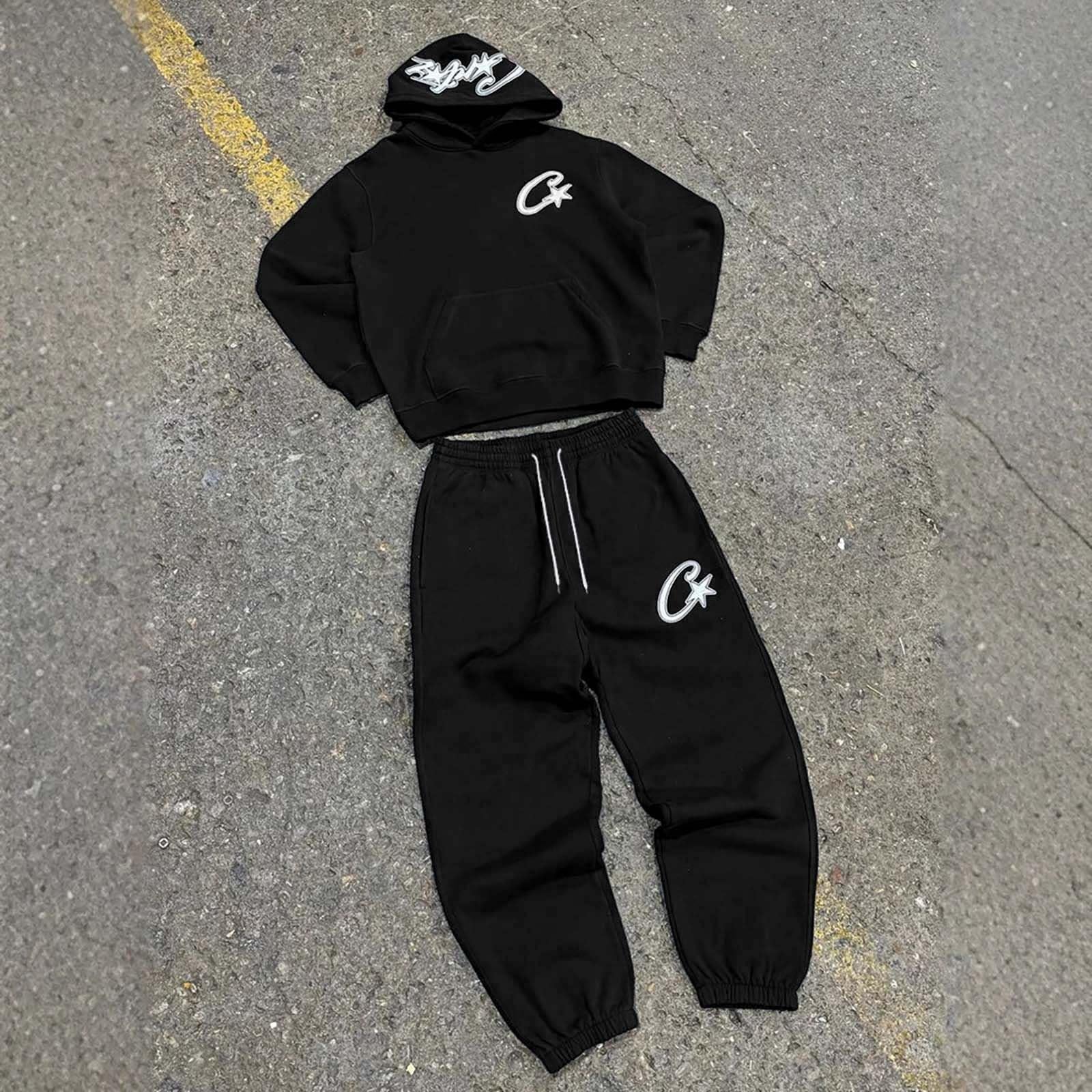 Sudadera con capucha y pantalón para hombre, conjunto deportivo informal de dos piezas